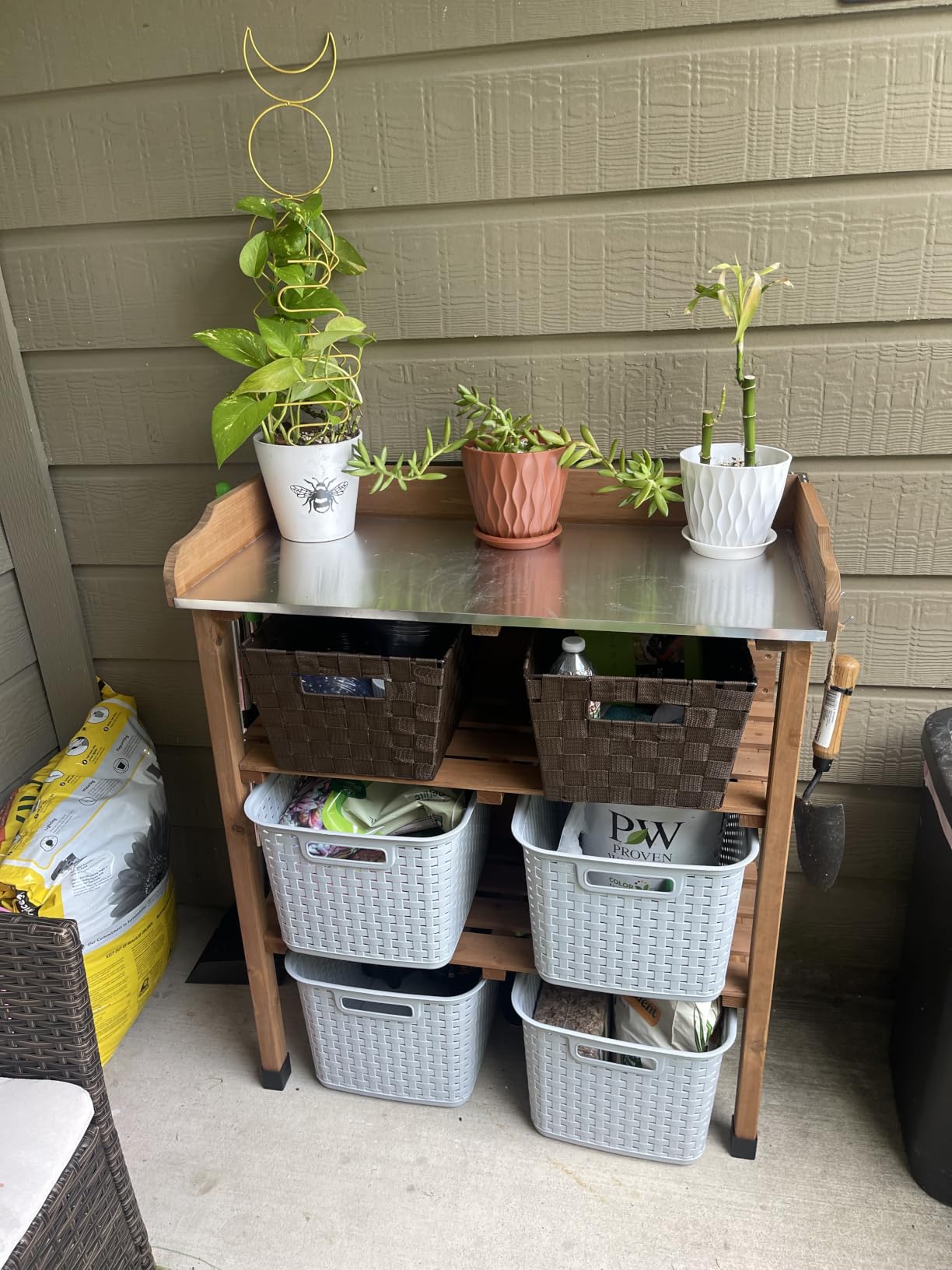 Yaheetech Potting Bench Outdoor Console Table w/3-Tier Storage, Natural Wood customer photo 1