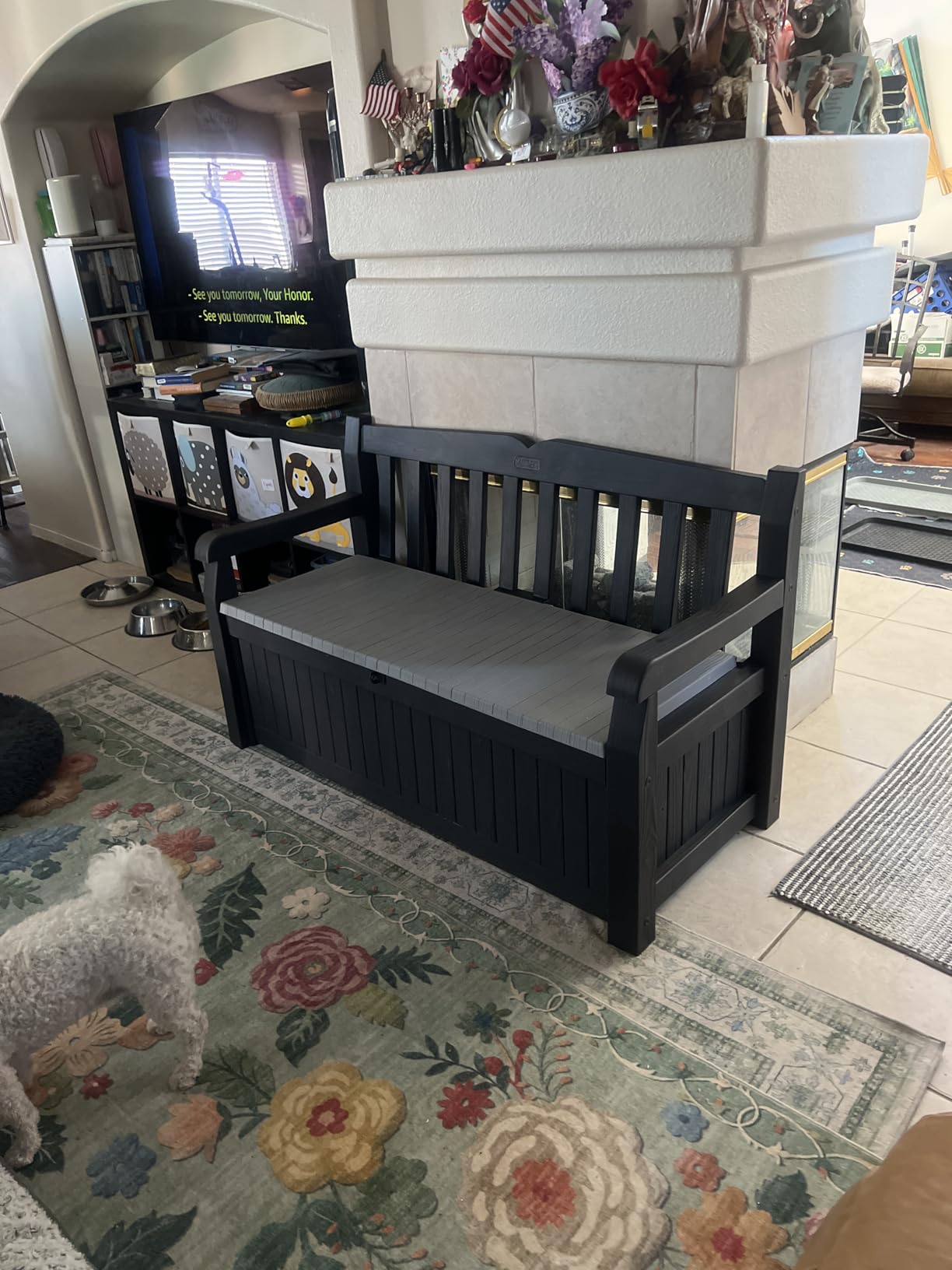 Keter Solana 70 Gallon Storage Bench Deck Box for Patio Furniture, Front Porch Decor and Outdoor Seating - Perfect to Store Garden Tools and Pool Toys, Brown/Brown customer photo 2