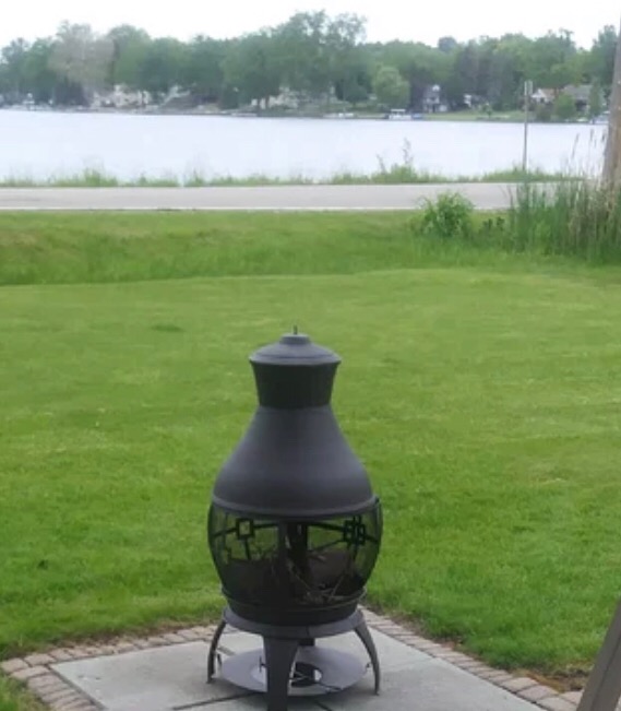 Giantex Wood Burning Chiminea, Heavy Duty Fireplace Chiminea for Patio | Wood Fire Pit w/ 2-piece Log Grate, Premium Rain Cap & Fire Poker, 360°Fire Retardant Mesh Cover, Ideal for Garden, Backyard customer photo 1
