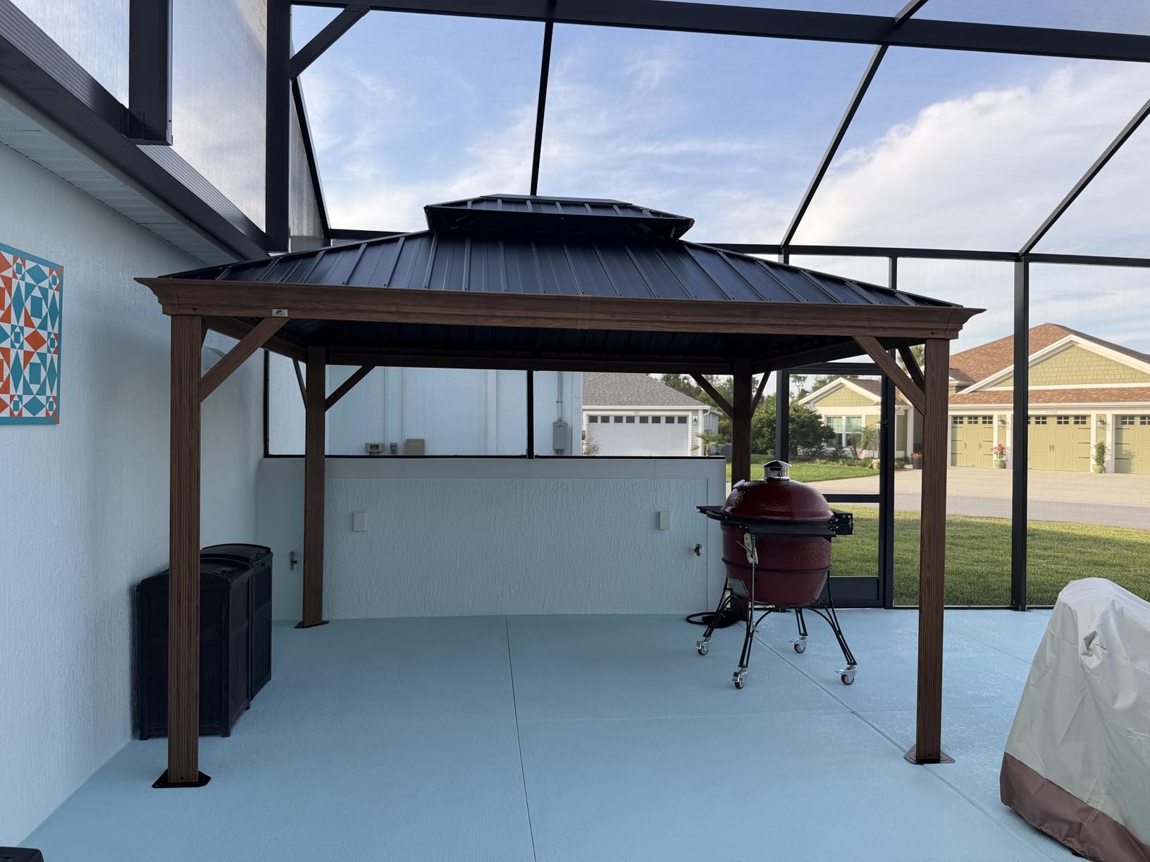 PURPLE LEAF 10' X 12' Outdoor Hardtop Gazebo for Patio Galvanized Steel Double Roof Permanent Canopy Teak Finish Coated Aluminum Frame Pavilion Gazebo with Netting customer photo 1
