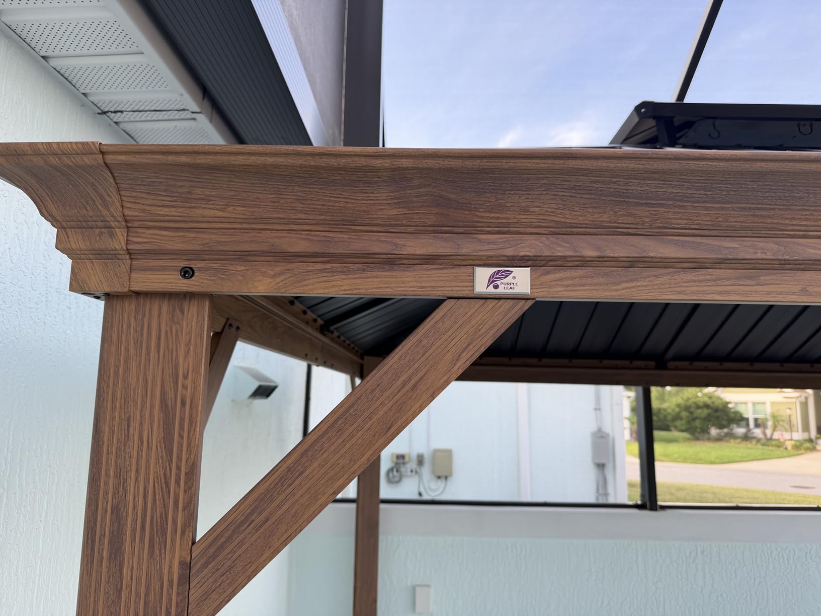 PURPLE LEAF 10' X 12' Outdoor Hardtop Gazebo for Patio Galvanized Steel Double Roof Permanent Canopy Teak Finish Coated Aluminum Frame Pavilion Gazebo with Netting customer photo 2