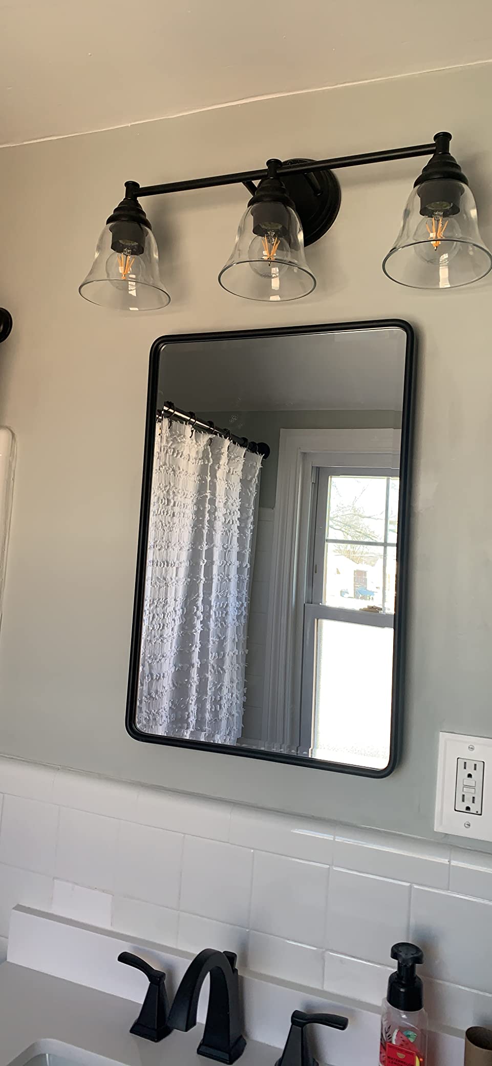 TEHOME Farmhouse Black Metal Framed Recessed Bathroom Medicine Cabinet with Beveled Mirror Rounded Rectangle Bathroom Medicine Cabinet 16x24 inch customer photo 1