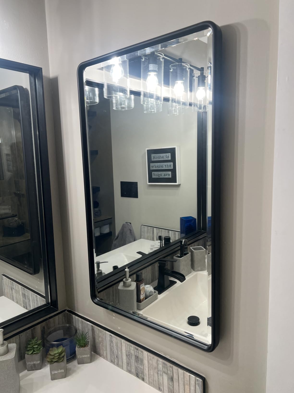 TEHOME Farmhouse Black Metal Framed Recessed Bathroom Medicine Cabinet with Beveled Mirror Rounded Rectangle Bathroom Medicine Cabinet 16x24 inch customer photo 2