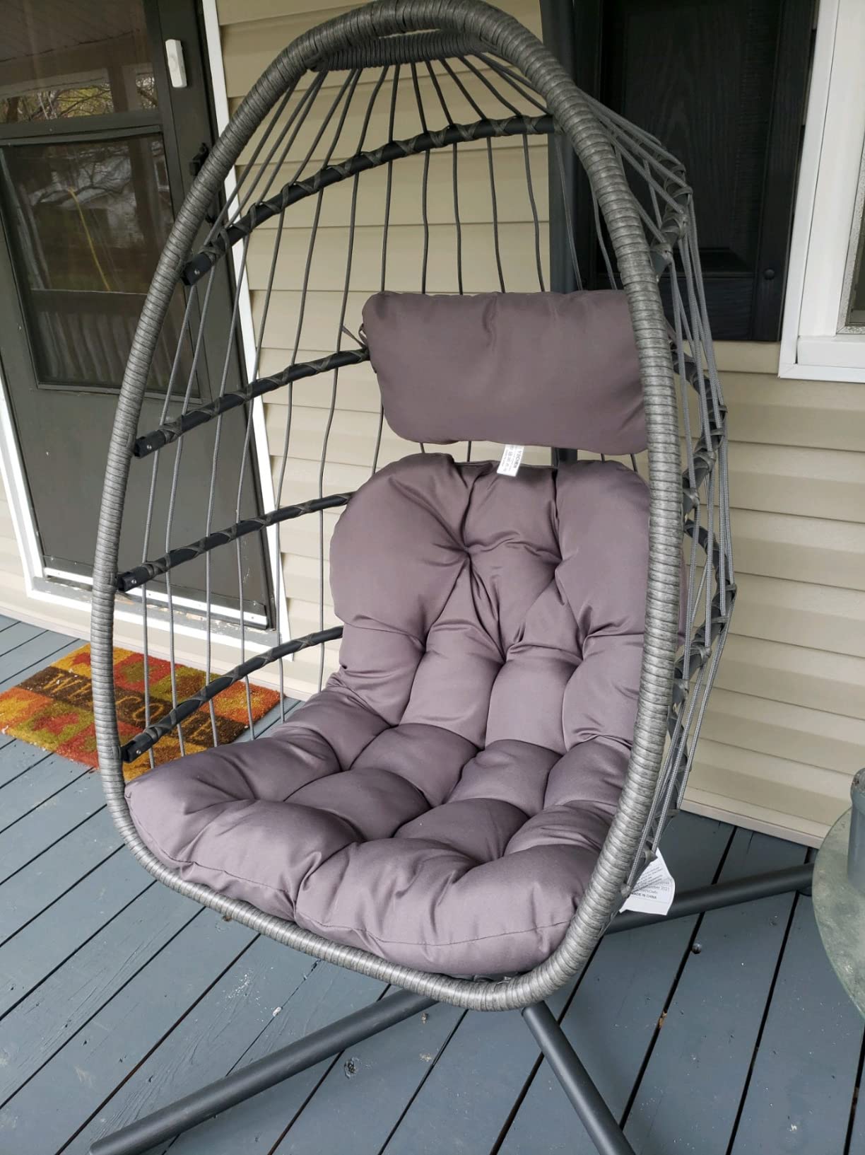 Brafab Wicker Rattan Hanging Swing Egg Chair, Aluminum Frame and UV Resistant Cushion, Indoor Outdoor Patio Porch Lounge Hand Made Chair 350LBS Capacity customer photo 2