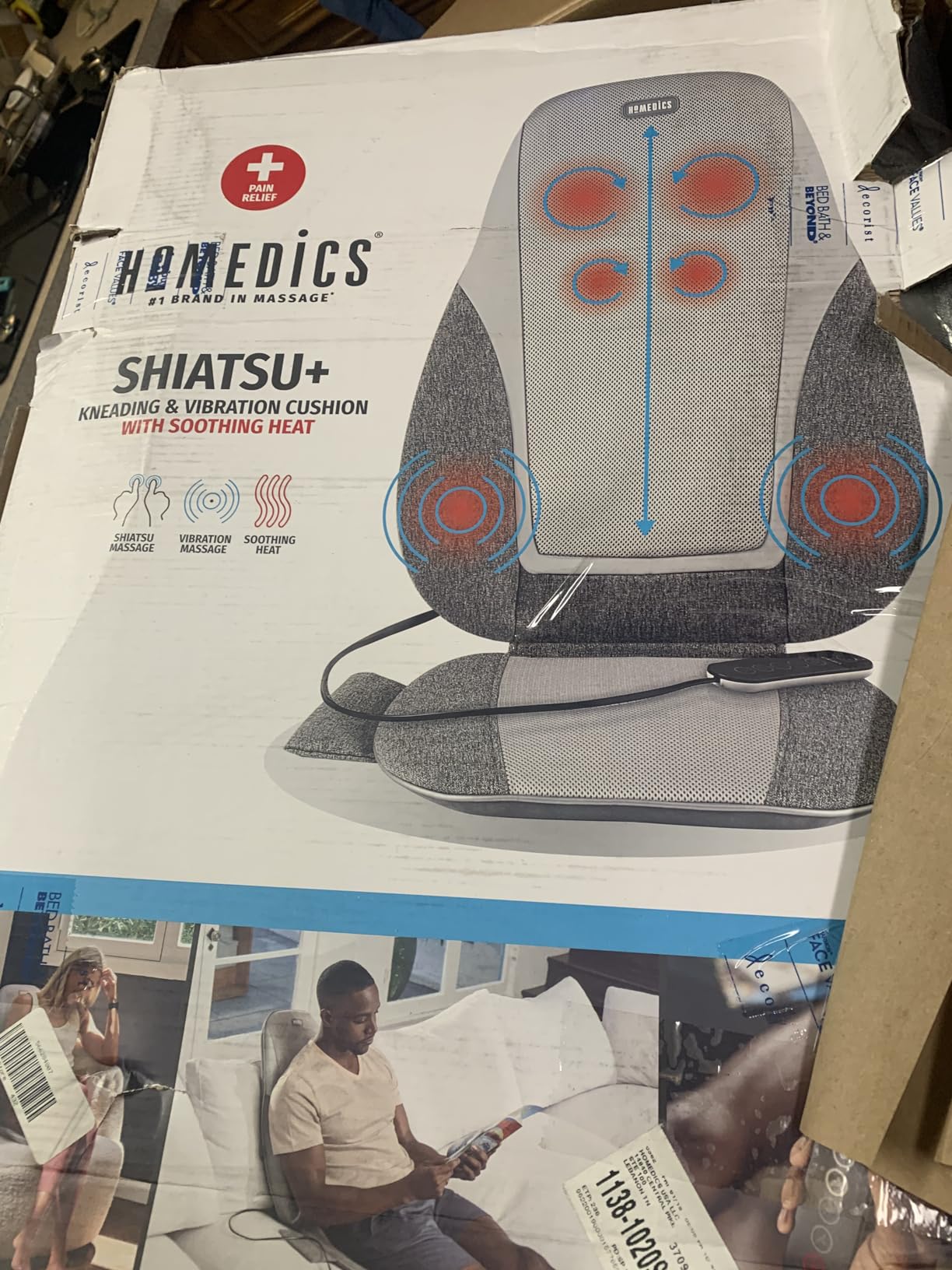 Homedics Shiatsu Back Massage Cushion with Heat, Deep Kneading & Vibration, Handheld Remote, Lumbar Vibration Waves, 3 Massage Zones, Upper, Lower, Full Back, Fits Most Chairs, Premium Fabric, Grey customer photo 1