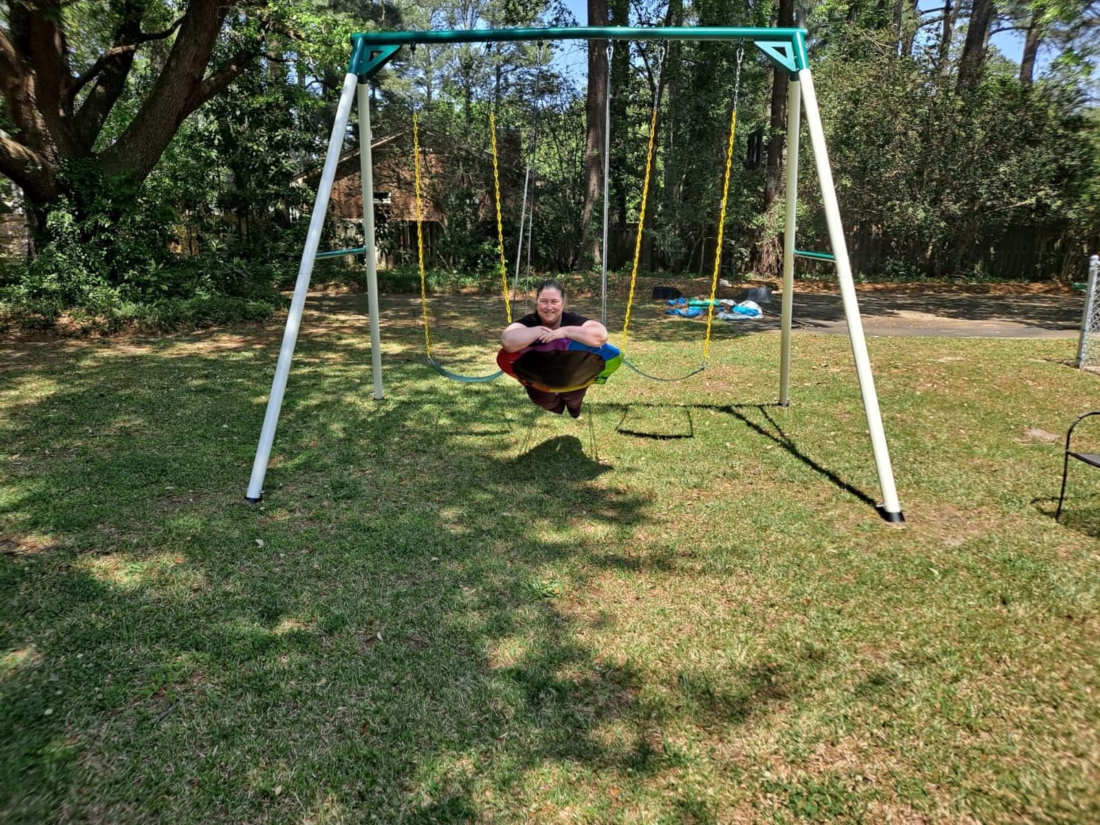 9.5ft Tall Swing Sets for Backyard for Big Kids & Adults (Patented) | 76mm Heavy Duty Metal Stand, 600lbs Capacity, Saucer Swing + 2 Belt Swings, ASTM | CPSC Compliant, Outdoor Swing Set for Family customer photo 2