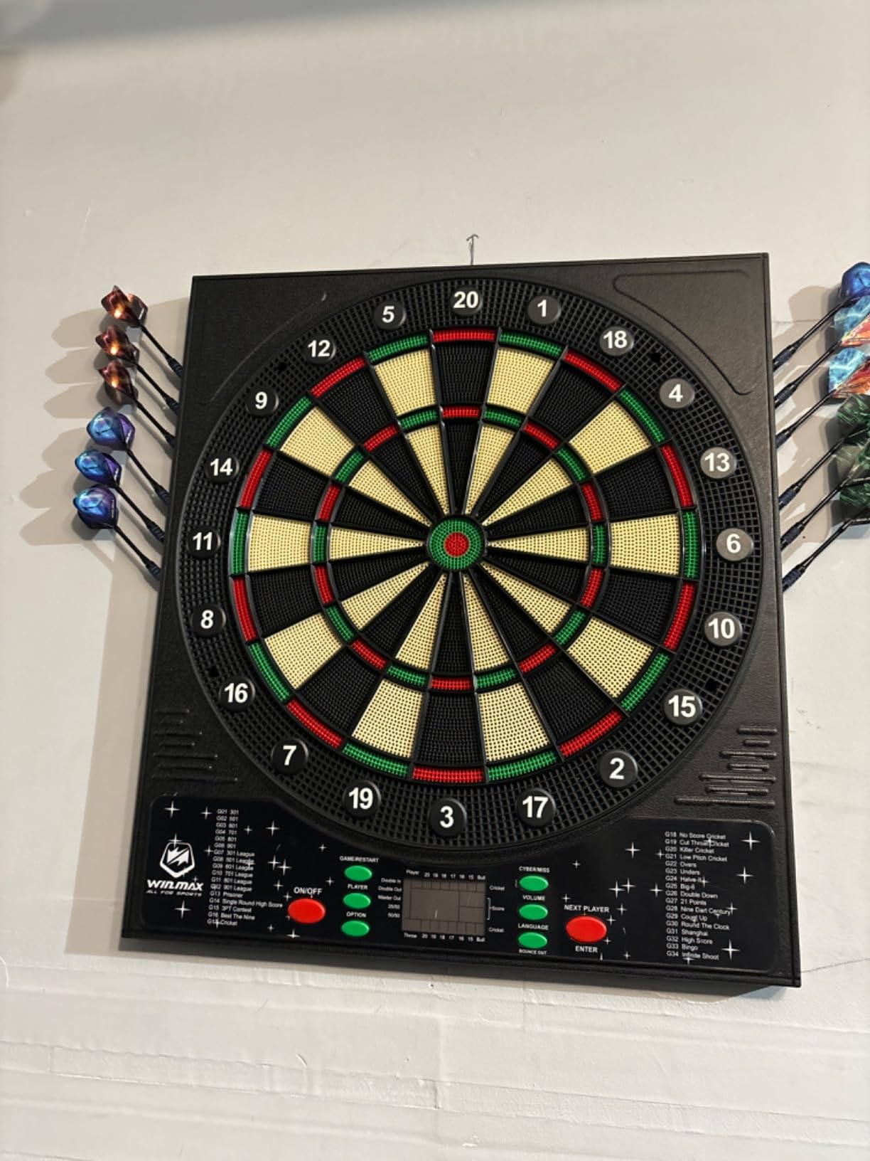 WIN.MAX Electronic Dart Board for Adults, Automatic Scoring with 12 Darts | 34 Games 355 Variations, Up to 8 Players, Adapter/Batteries, LCD Display Wall Mount for Home Bar Game Room customer photo 1