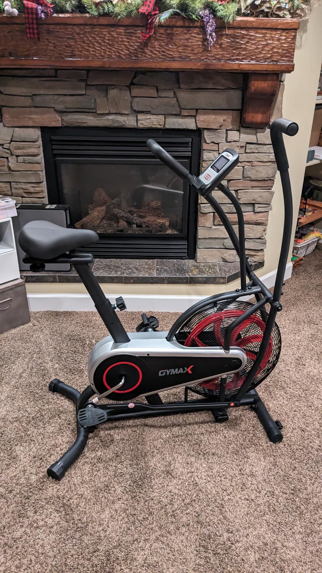 GYMAX Fan Bike, Air Resistance Upright Bike with LCD Monitor, Phone Holder & Built-in Wheels, Fully Adjustable Stationary Exercise Bike for Home Gym Cardio Training Workout Fitness customer photo 1