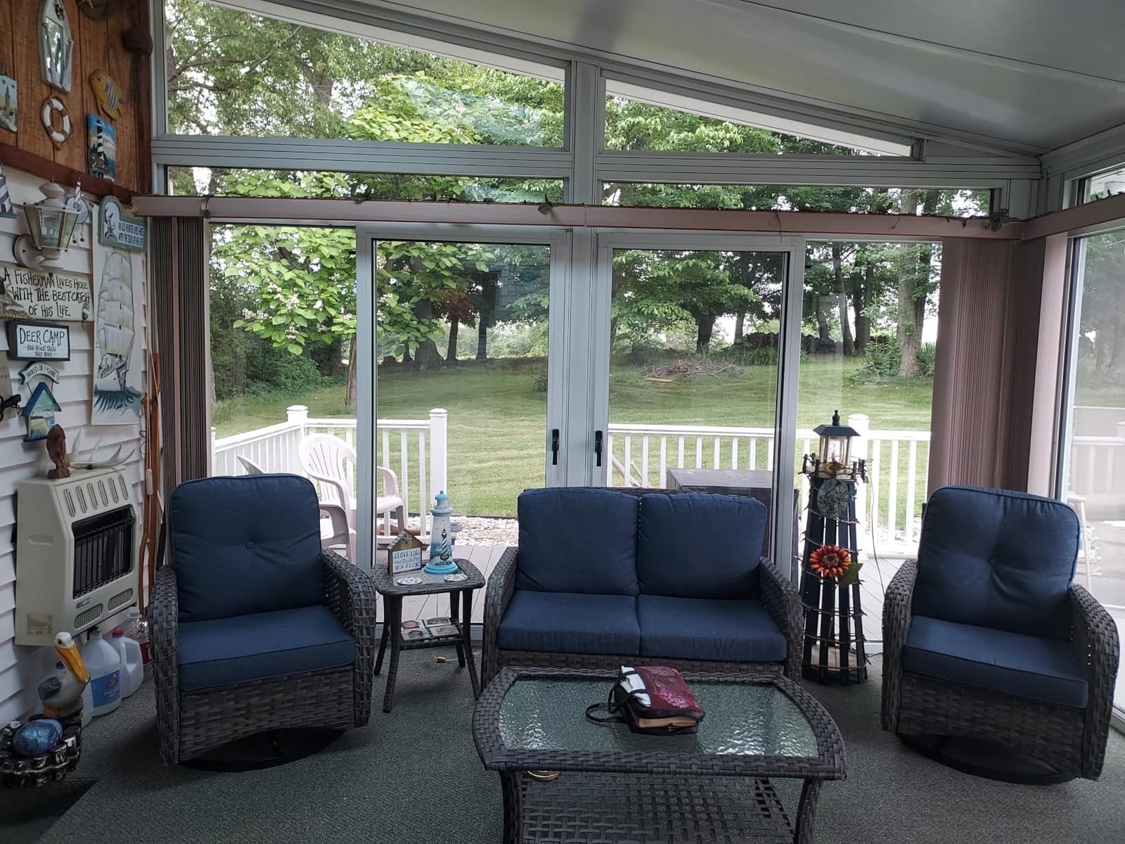ovios 4-Piece Patio Furniture Set, Outdoor Wicker Sofa with Chairs Coffee Table, High Back Rattan Couch Loveseat with Comfy Cushions for Porch Yard Deck, Denim Blue customer photo 1