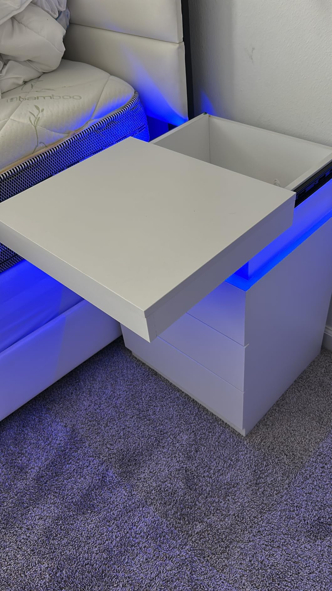 ADORNEVE Black Nightstand with Charging Station and LED Lights, Modern Night Stand with Sliding Top, Bedside Table with Drawers customer photo 1