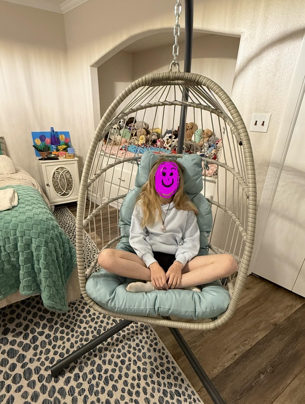 Yechen Indoor Outdoor Egg Hanging Chair with Stand, Patio Wicker Swing Egg Chair Indoor Swinging Chair Outdoor Hammock Egg Chair 350lbs Capacity for Patio Bedroom Balcony, Charcoal Grey (EG-001) customer photo 1