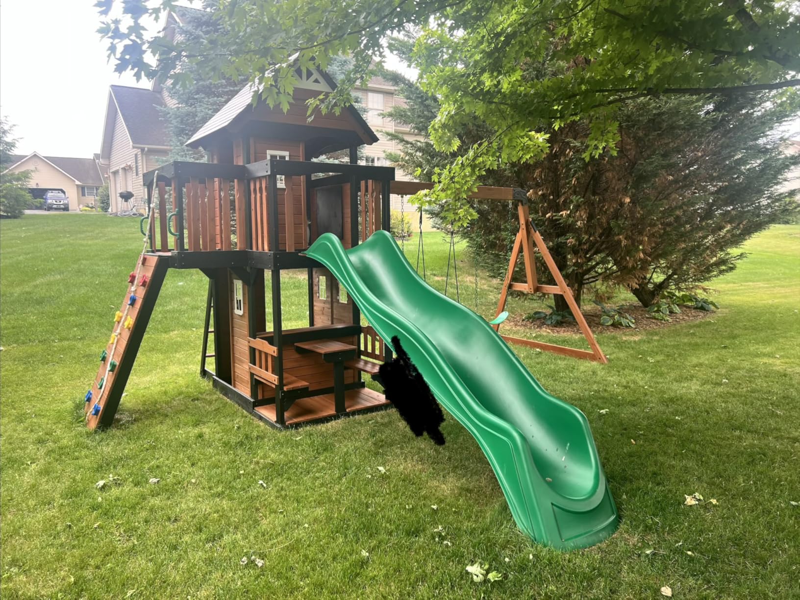 Backyard Discovery Canyon Creek Cedar Wood Swing Set with Wave Slide, Clubhouse, Play Kitchen, Picnic Area, Belt Swings, Web Swing, Rock Wall, Balconies, Playhouse, Step Ladder, Outdoor Playset customer photo 1