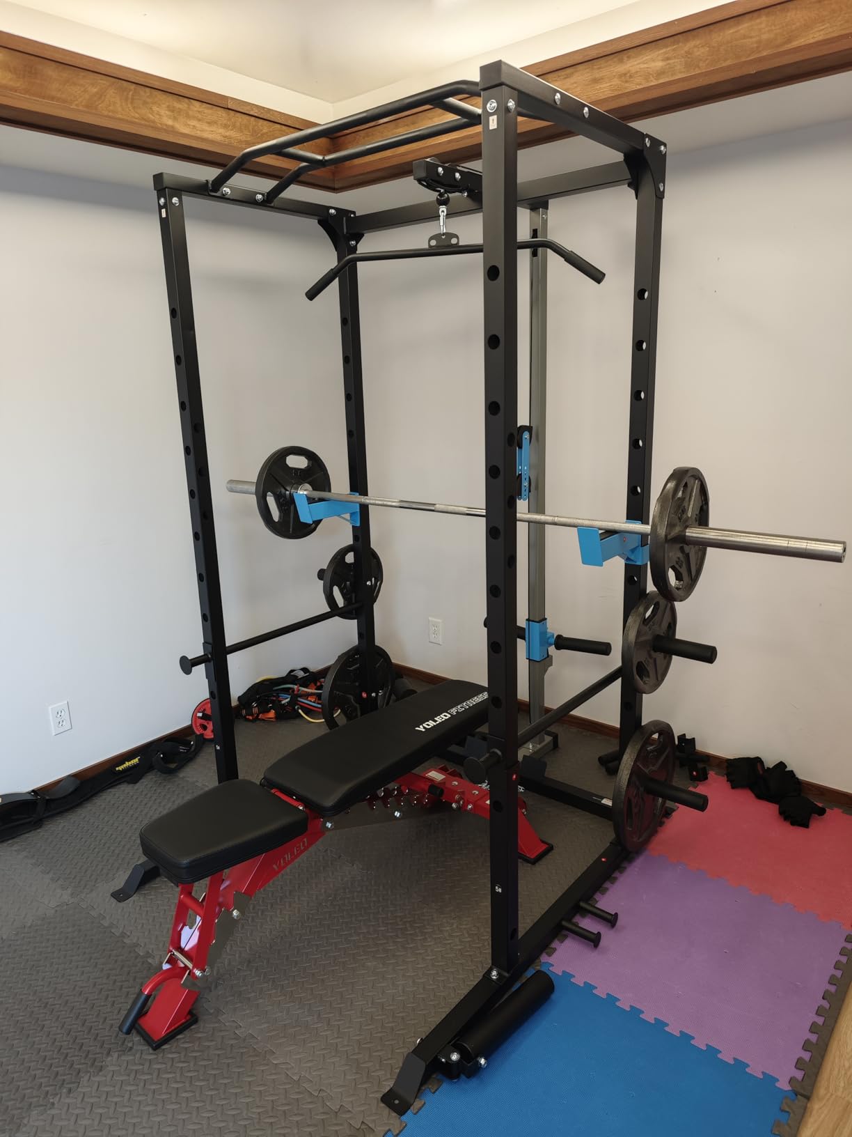 ULTRA FUEGO Power Cage, Multi-Functional Power Rack with J-Hooks, Dip Handles, Landmine Attachment and Optional Cable Pulley System for Home Gym customer photo 1