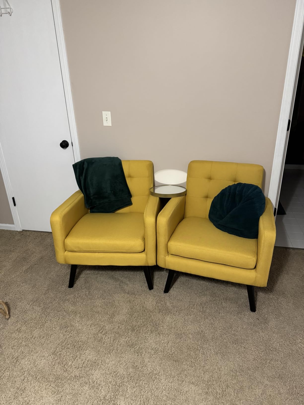 Yaheetech Mid Century Accent Chairs Set of 2 Living Room Chairs, Navy Blue | Linen-Like Upholstered, Modern Reading Nook Chairs, Button Tufted Back, Rubberwood Legs customer photo 2