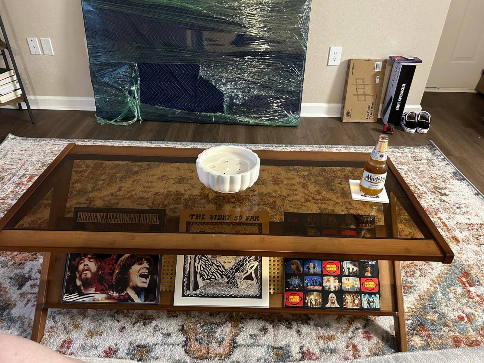 Bamworld Rattan Coffee Table with Glass Top Mid-Century Modern Center Table with Storage for Living Room, Brown customer photo 1