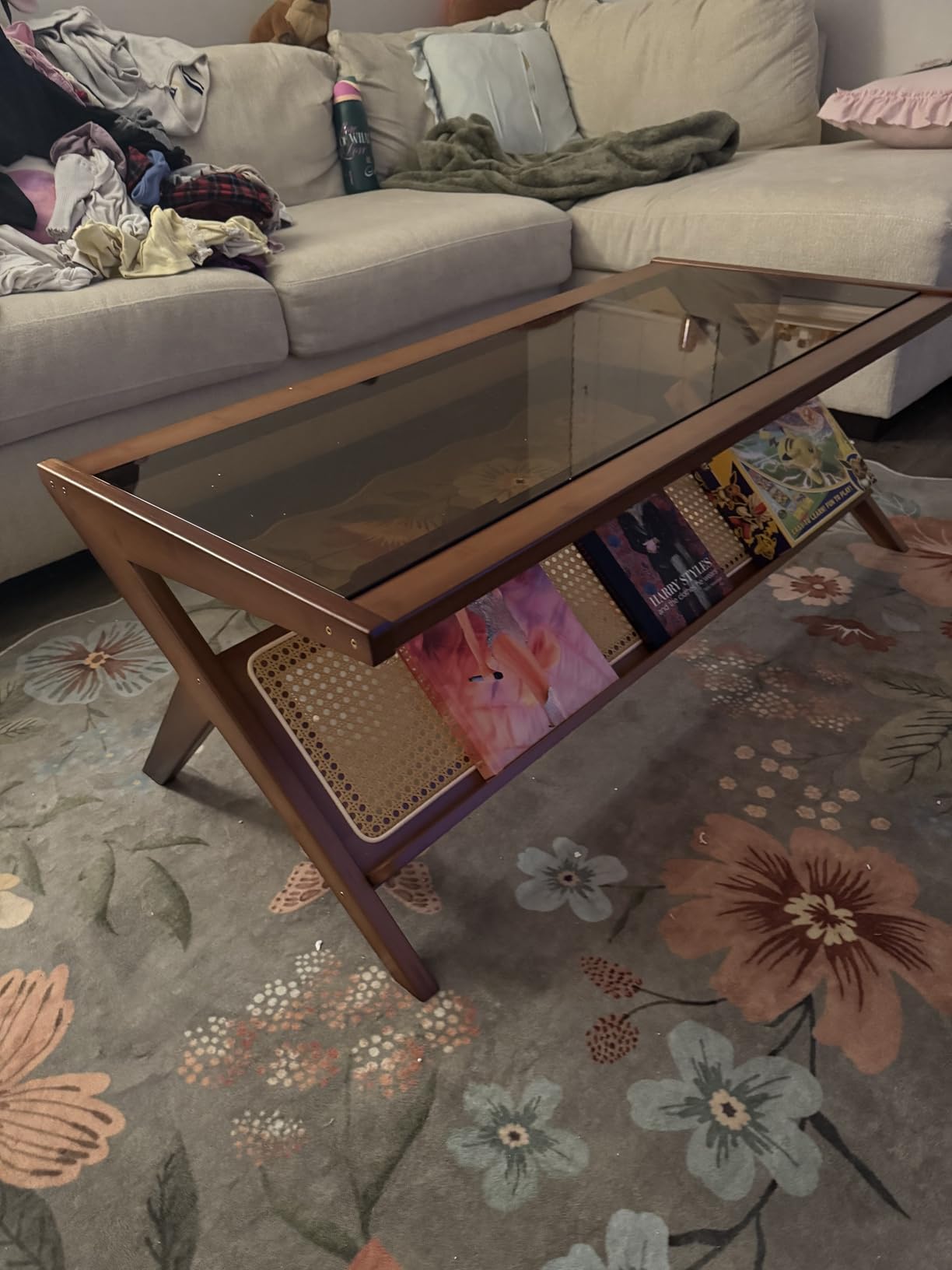 Bamworld Rattan Coffee Table with Glass Top Mid-Century Modern Center Table with Storage for Living Room, Brown customer photo 2