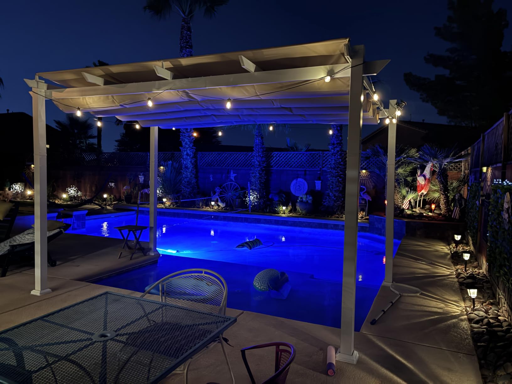 PURPLE LEAF Outdoor Pergola 10' x 10' White Pergola, Double Canopy, Khaki | Extra roof shields canopy, aluminum frame stays strong, 230GSM fabric blocks harsh sun, retractable canopy controls shade customer photo 1