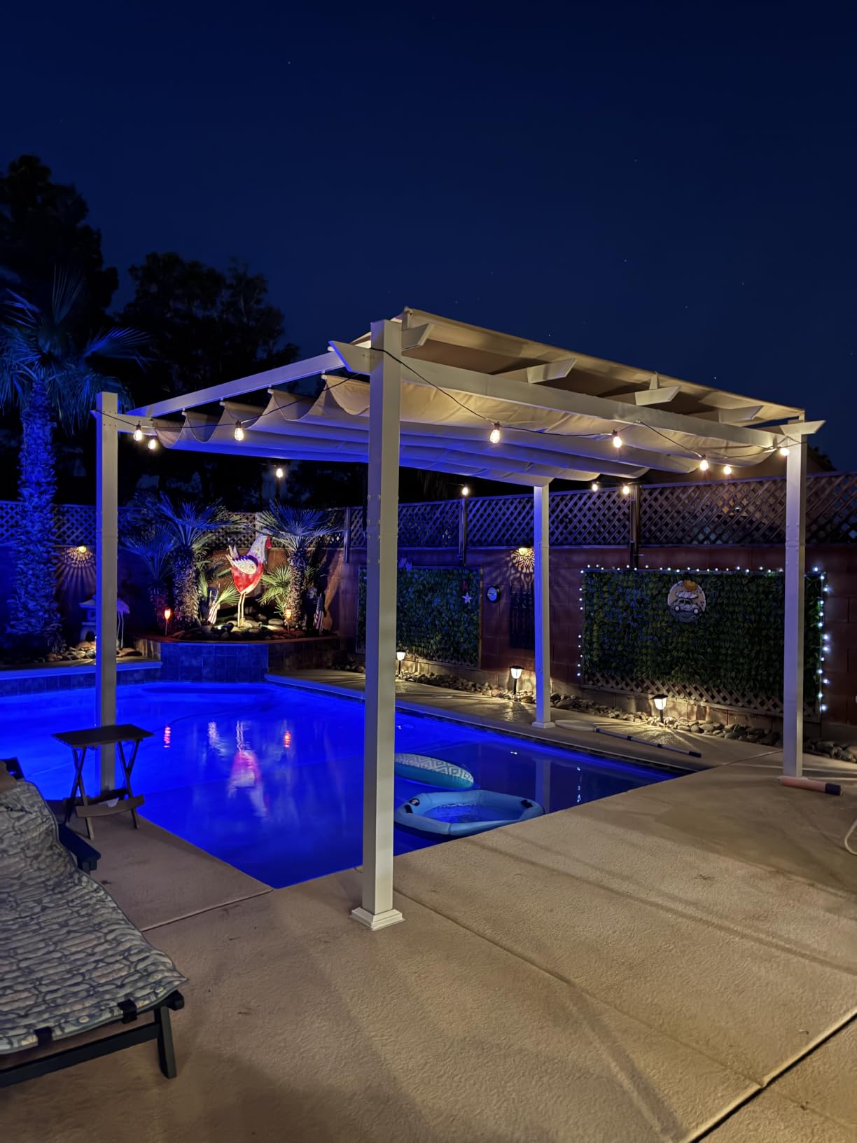 PURPLE LEAF Outdoor Pergola 10' x 10' White Pergola, Double Canopy, Khaki | Extra roof shields canopy, aluminum frame stays strong, 230GSM fabric blocks harsh sun, retractable canopy controls shade customer photo 2