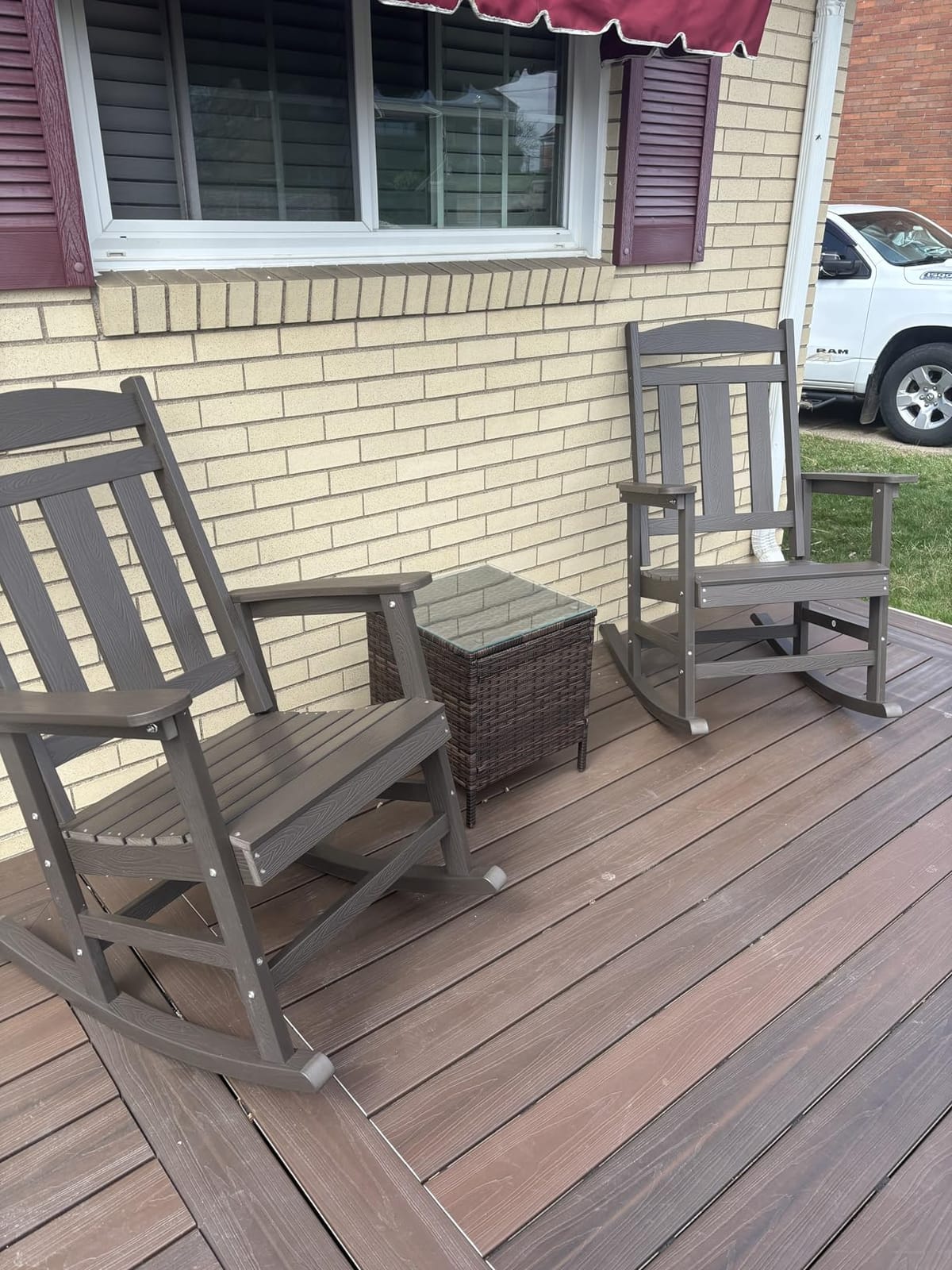 LUE BONA Outdoor Rocking Chairs Set of 2, Weather Resistant Poly Plastic Rocker, 350lb Heavy Duty, Oversized Porch Rocker for Adult, High Back Smooth for Outdoor & Indoor, Black customer photo 2