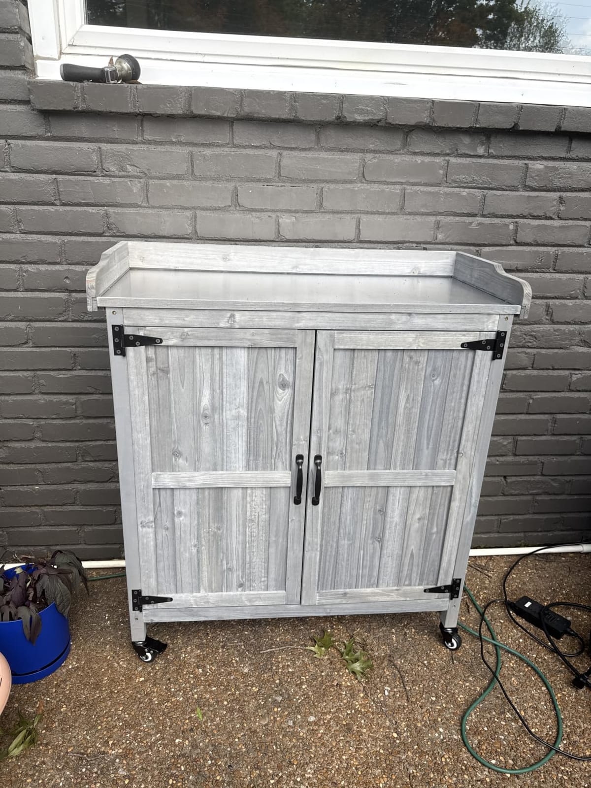 Yaheetech Rolling Potting Bench Outdoor Storage Cabinet, Metal Top, Brown customer photo 2