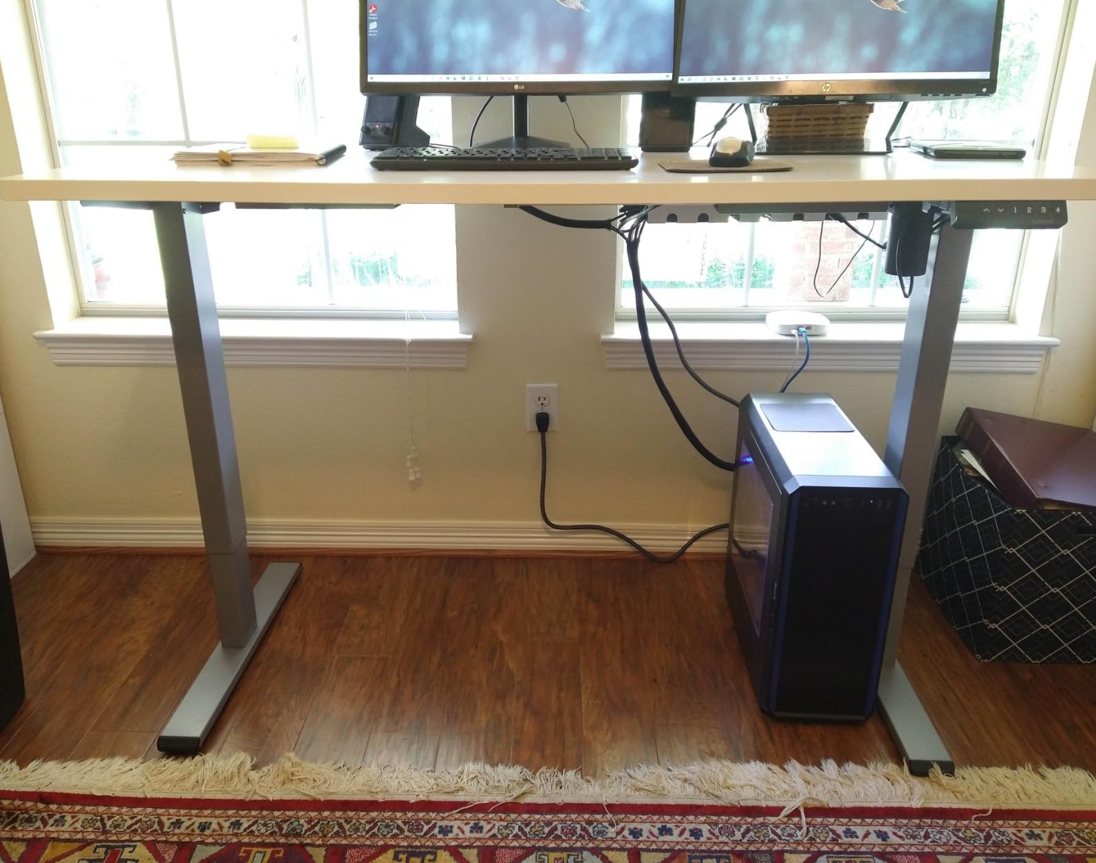 FLEXISPOT EN2 Whole-Piece Standing Desk with Clamp Power Strip, 55 x 28 Electric Stand Up Height Adjustable Desk with Cable Management (Black Frame + 55