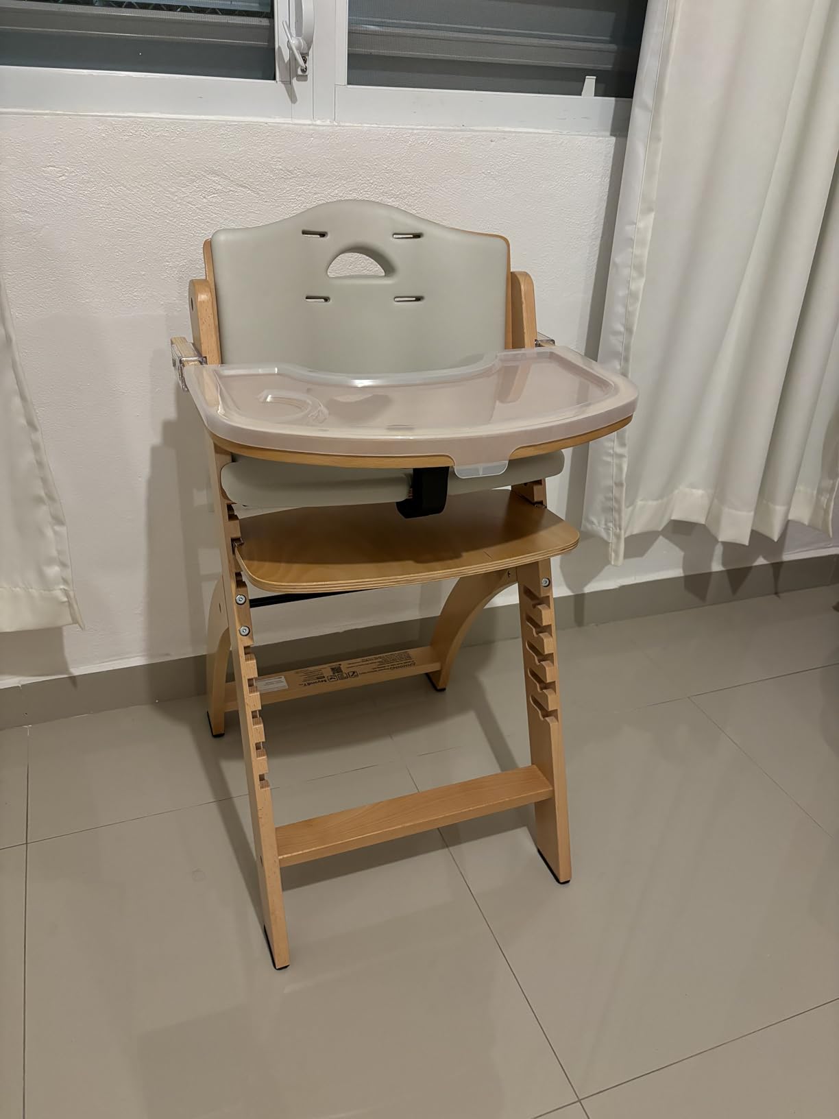 Abiie Beyond Junior Convertible Wooden High Chair with Removable Tray | 3-in-1 Adjustable Highchair for Babies & Toddlers, Fits 6 Mos to 250 lbs, Water-Resistant, Natural Wood w/ Grey Cushion customer photo 1