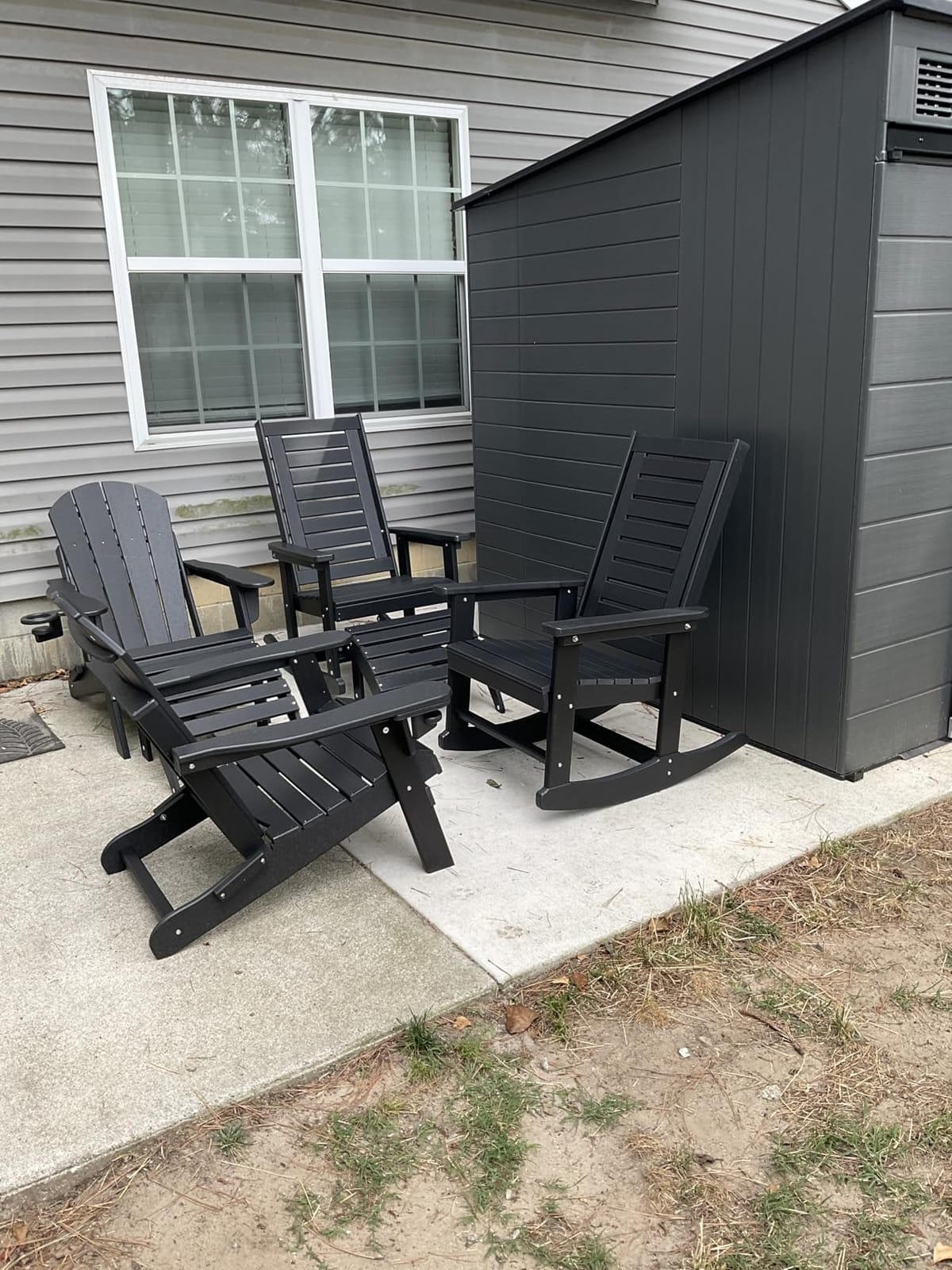 GREENVINES Folding-Adirondack-Chairs-Set-of-2 | HDPE Plastic | Fire Pit Chair | All Weather | Cup Holder | Blue | for Deck Backyard Patio Outdoor Garden customer photo 1