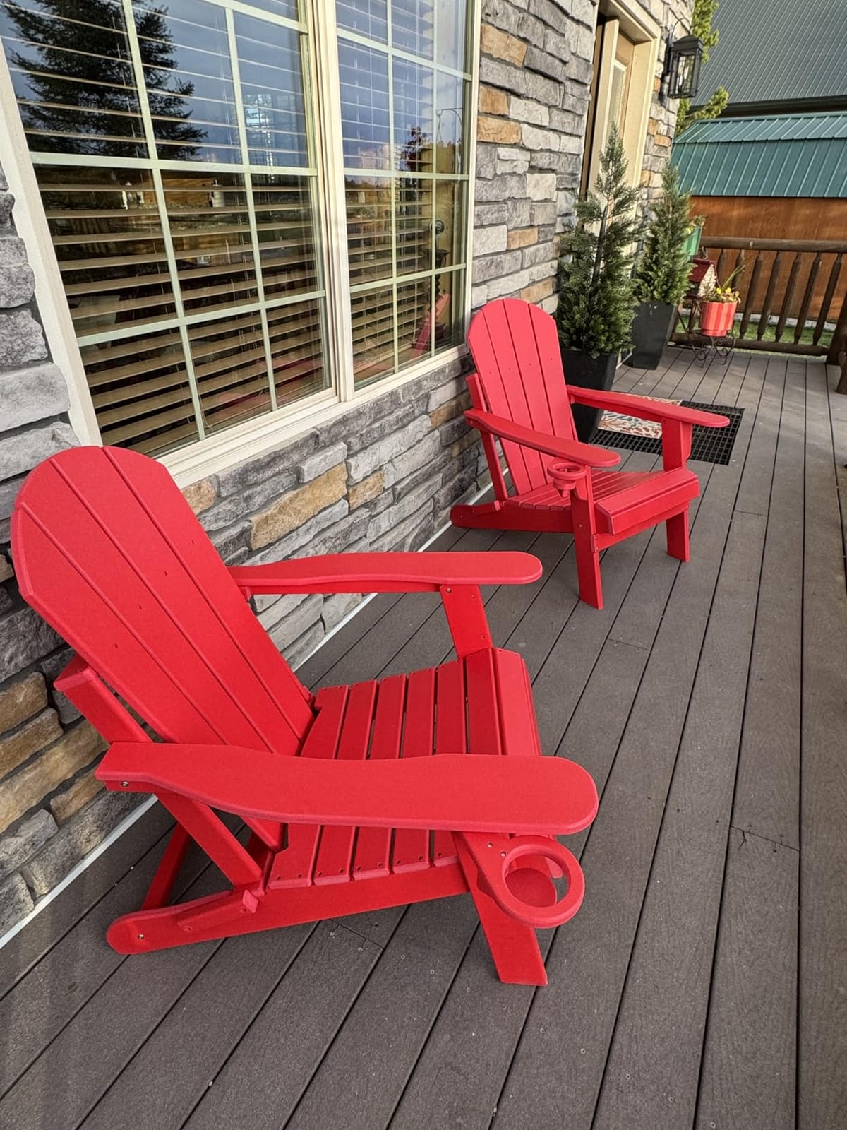 GREENVINES Folding-Adirondack-Chairs-Set-of-2 | HDPE Plastic | Fire Pit Chair | All Weather | Cup Holder | Blue | for Deck Backyard Patio Outdoor Garden customer photo 2