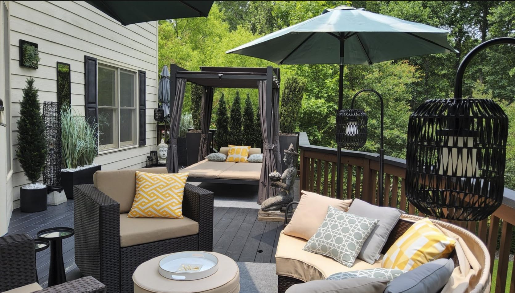Domi Aluminum Outdoor Patio Daybed with Retractable Canopy Bed, Double Chaise Lounge Outdoor Grey Curtain with Beige Cushion & Cup Holder, for Outside Pool,Garden,Backyard,Lawn customer photo 1