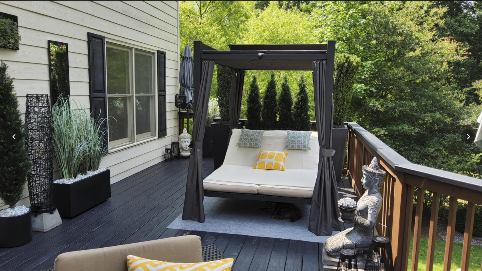 Domi Aluminum Outdoor Patio Daybed with Retractable Canopy Bed, Double Chaise Lounge Outdoor Grey Curtain with Beige Cushion & Cup Holder, for Outside Pool,Garden,Backyard,Lawn customer photo 2