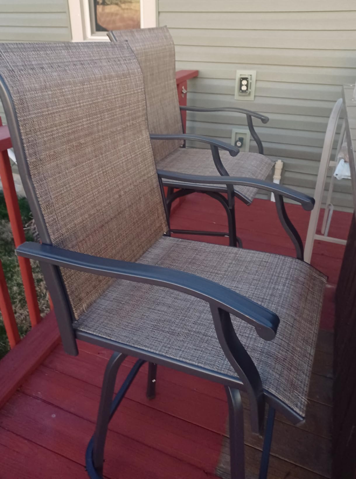 Devoko Patio Swivel Bar Set 3 Pieces Patio High Top Bar Table and Stools Chairs Set Textilene Sling Fabric Outdoor Bar Stools Set of 2 for Garden, Balcony customer photo 1