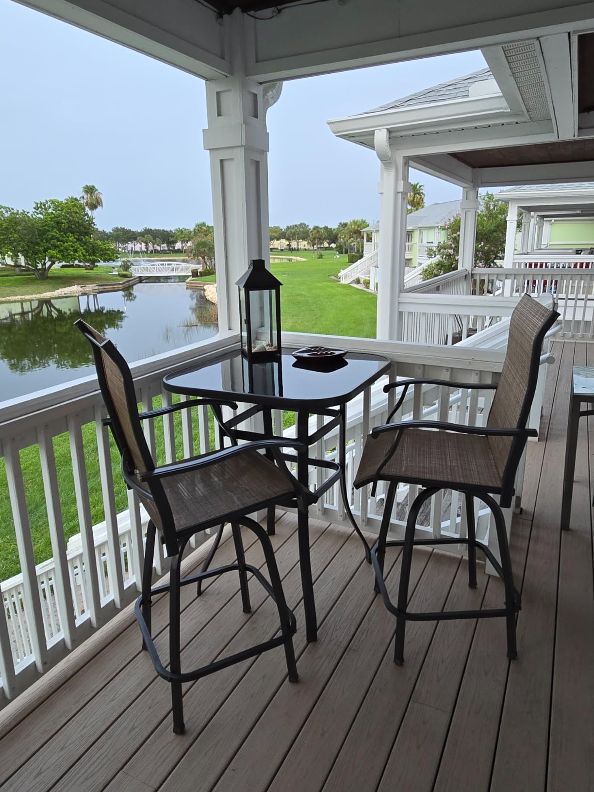 Devoko Patio Swivel Bar Set 3 Pieces Patio High Top Bar Table and Stools Chairs Set Textilene Sling Fabric Outdoor Bar Stools Set of 2 for Garden, Balcony customer photo 2