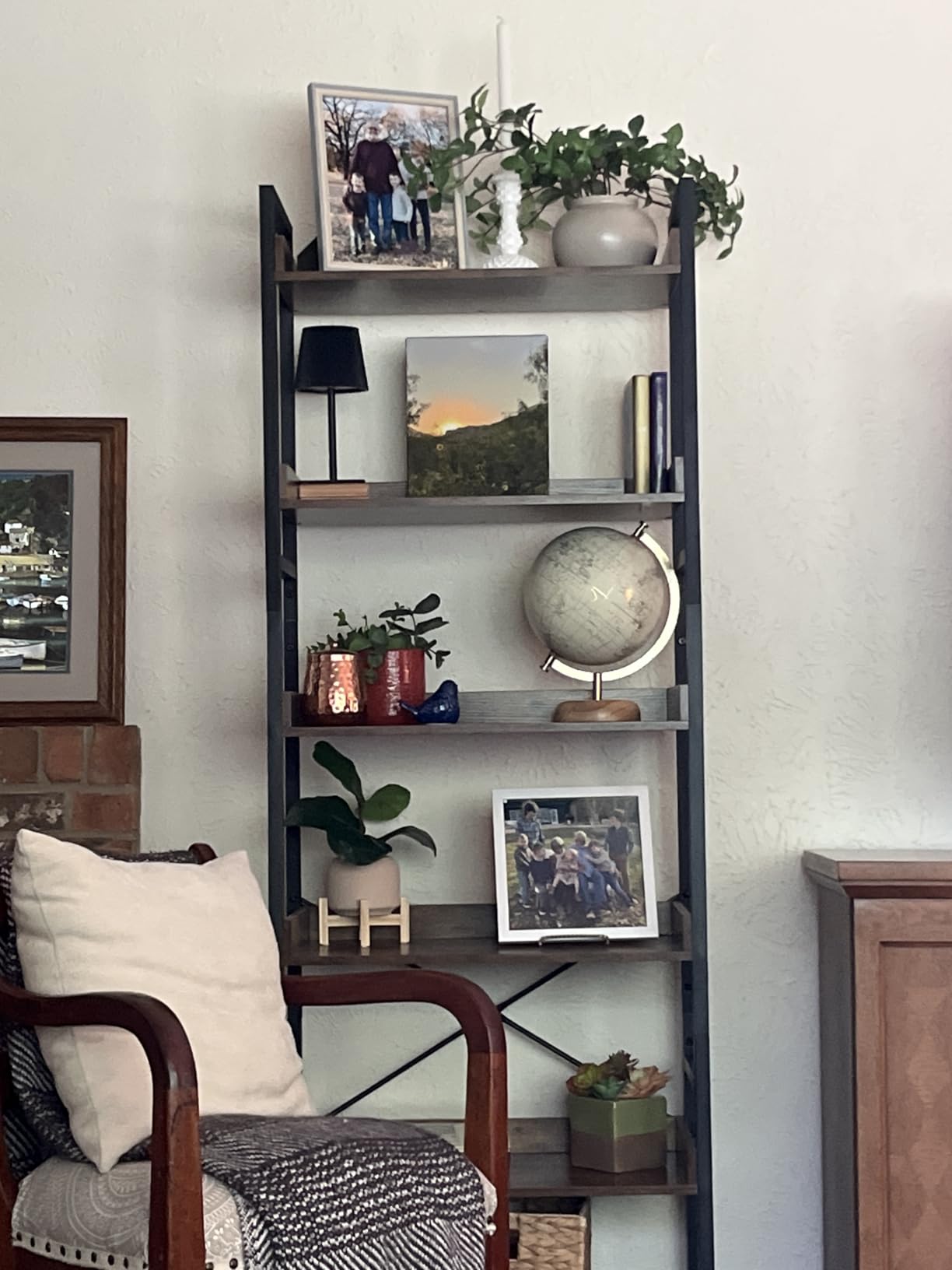 HCHQHS Adjustable 6 Tier Open Bookcase, Rustic Farmhouse Book Shelves, Industrial Wood and Black Metal Bookshelves, Mid Century Bookcase for Home Office Living Room Bedroom customer photo 2