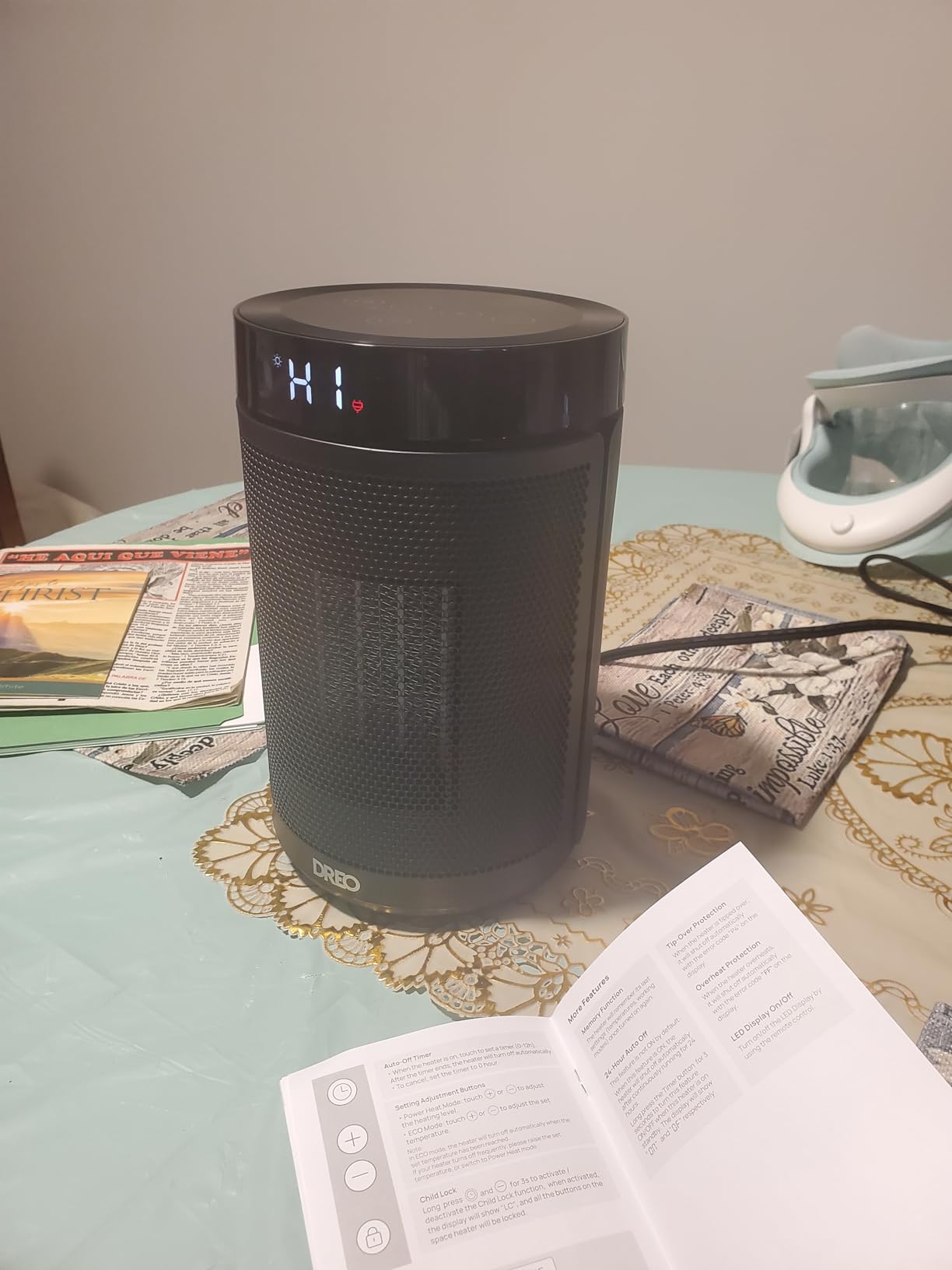 DREO Space Heater, Portable Electric Heaters for Indoor Use with Thermostat | 2026 Upgraded, 34dB Quiet, 12H Timer, 5 Mode, Remote, 1500W PTC Ceramic Fast Safety Heat for Office Bedroom Home, Gold customer photo 1