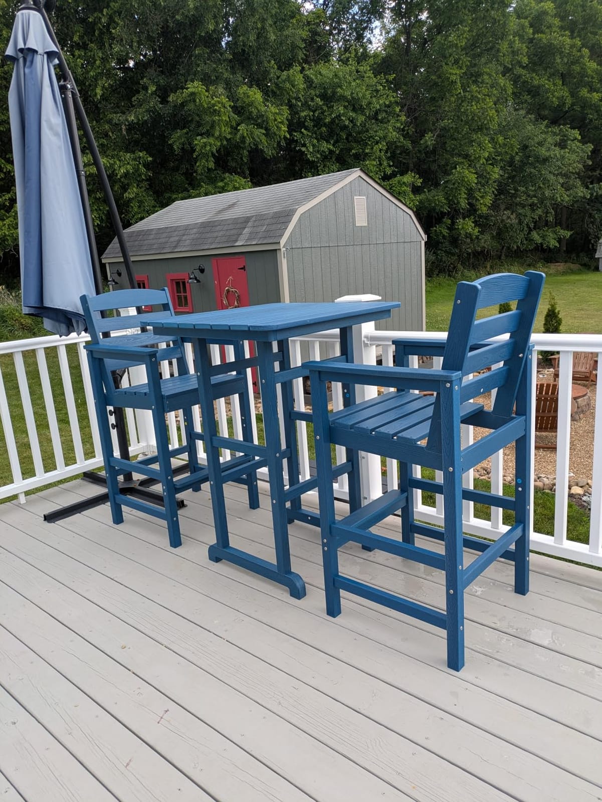 SERWALL 3 Pcs HDPE Bar Height Adirondack Chairs and Bar Table Set, Blue, Balcony Adirondack Chairs and Pub Table Set, All Weather Patio Bar Set, Outdoor Bar Stools Furniture Set customer photo 1
