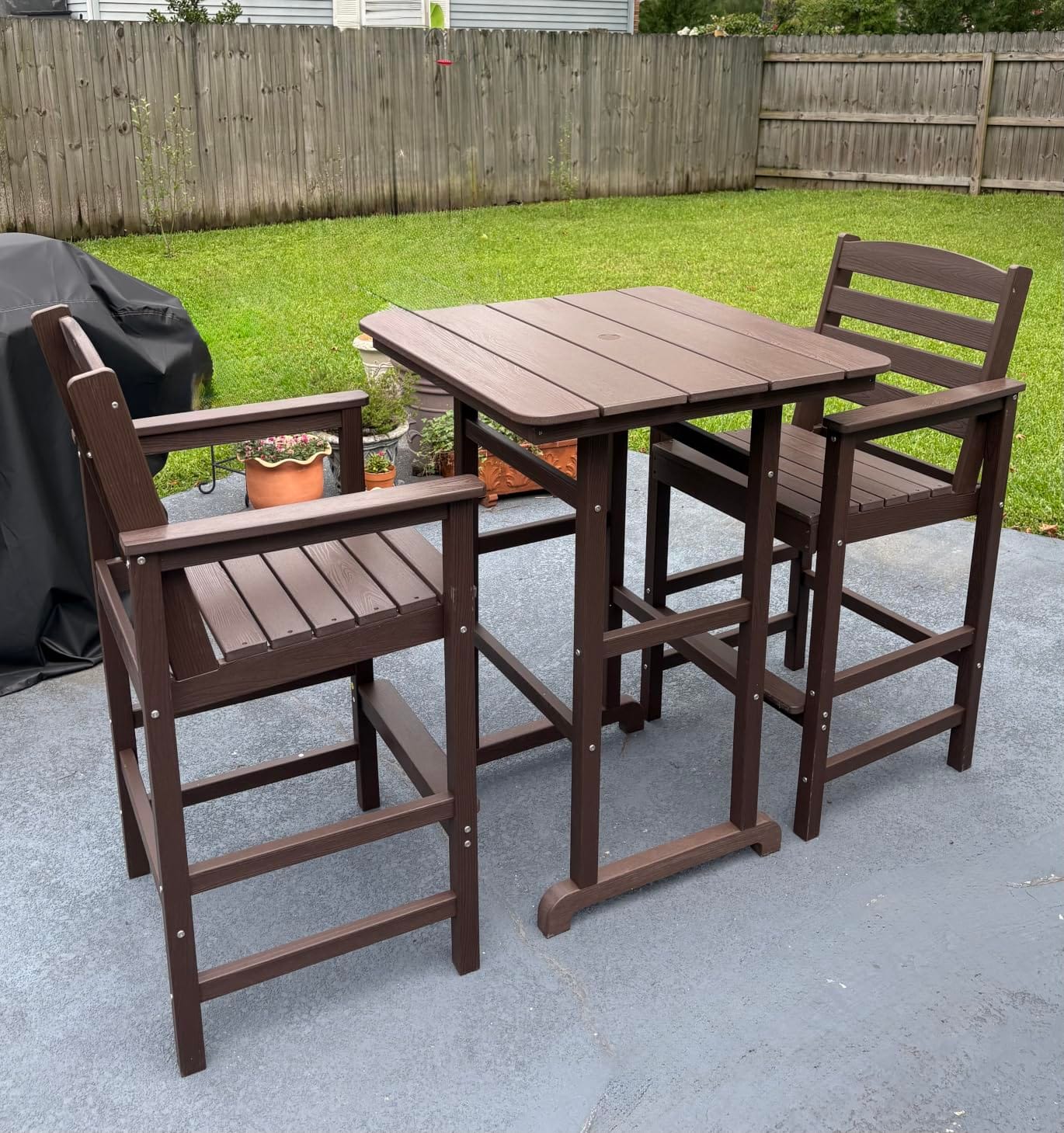 SERWALL 3 Pcs HDPE Bar Height Adirondack Chairs and Bar Table Set, Blue, Balcony Adirondack Chairs and Pub Table Set, All Weather Patio Bar Set, Outdoor Bar Stools Furniture Set customer photo 2