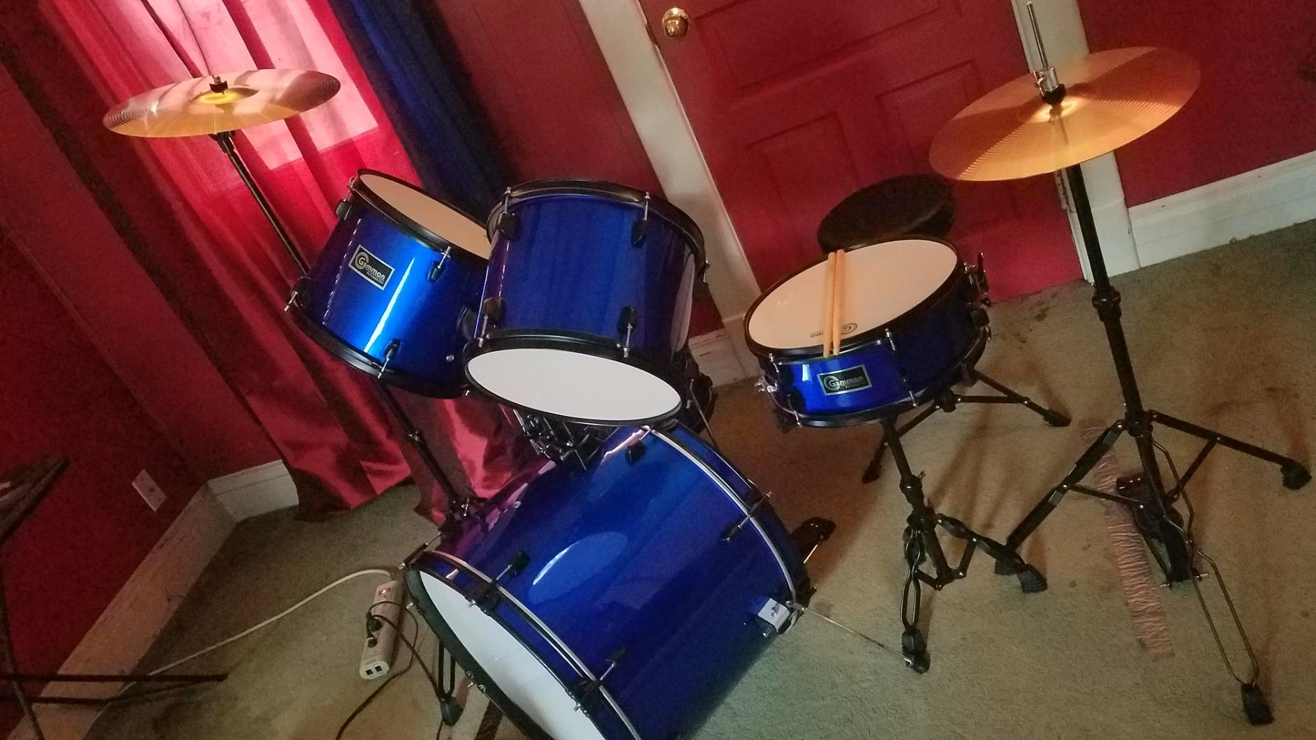 Gammon Percussion Full Size Complete Adult 5-Piece Drum Set with Cymbals, Stands, Stool, and Sticks - Red customer photo 1