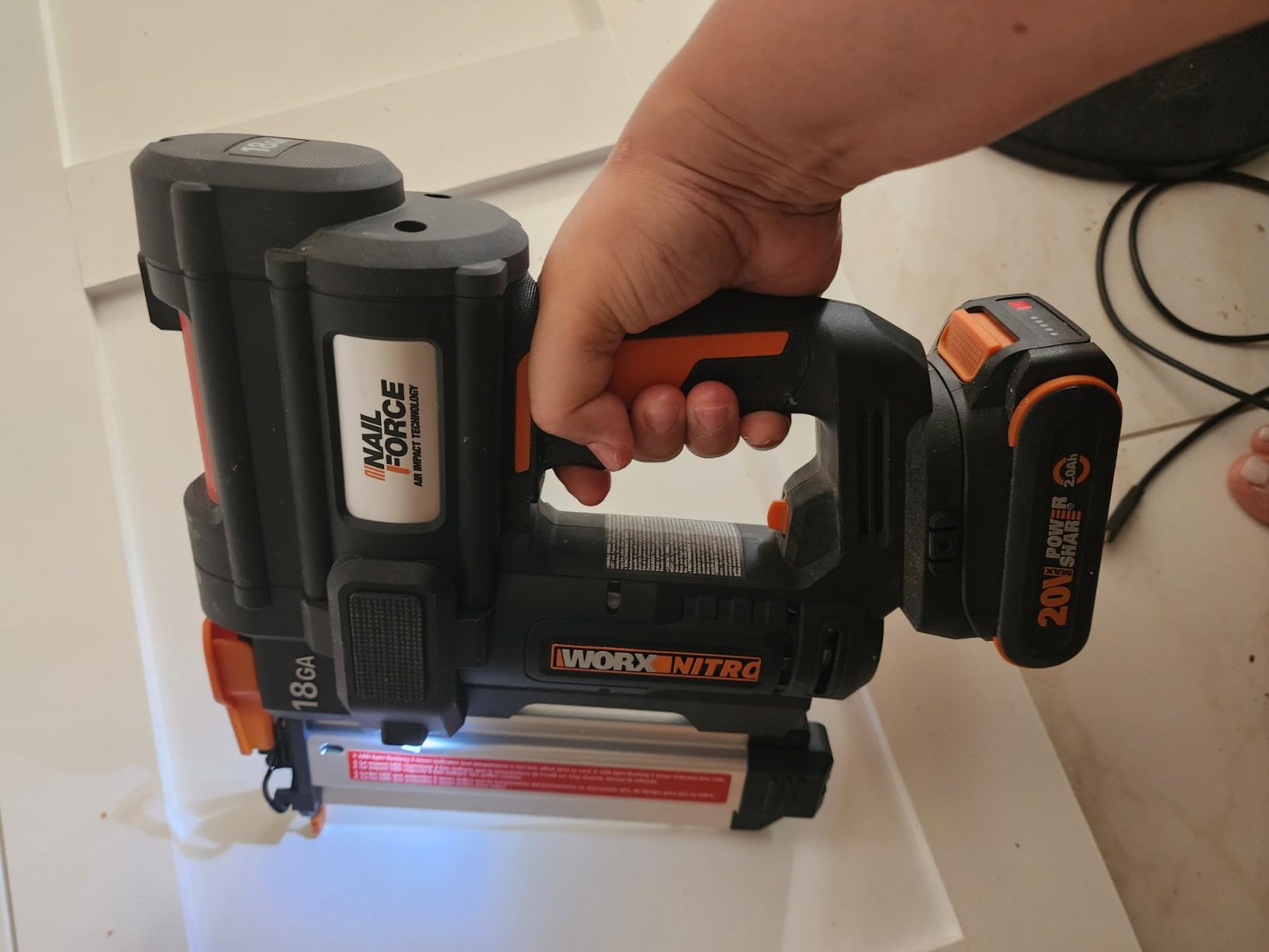 WORX Cordless Brad Nailer, 20V 18GA Nail Gun, WX842L | Up to 2-in Nails and Tool-Free Jam Release for Trimming, Molding and Baseboards, Battery and Charger Included, PowerShare customer photo 2