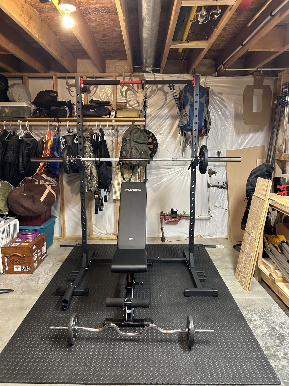 FLYBIRD SR1 Squat Rack, Adjustable Power Rack for 6FT/7FT Barbells | Squat Rack for Home Gyms with Pull-Up Bar, 22 Adjustment Positions, J-Hooks and Safety Spotter Arms customer photo 2