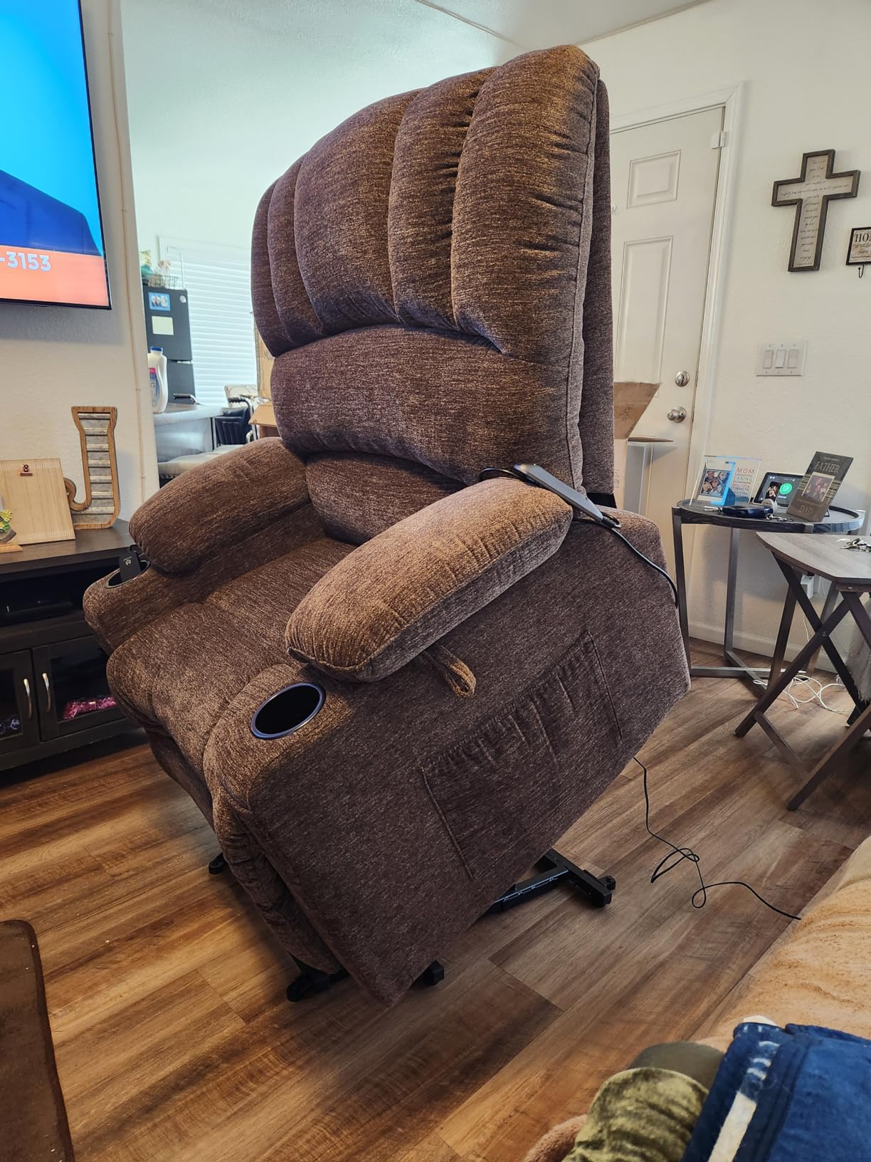 MCombo Power Lift Recliner Chair for Elderly, Lift Chair with Heat and Massage, USB &Type C Ports, Cup Holders, Fabric 7095 (Medium, Mocha) customer photo 1