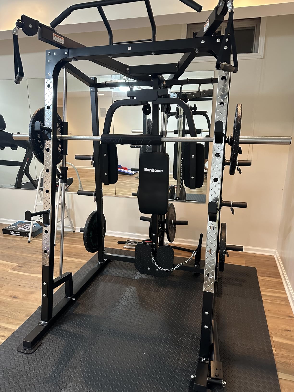 SunHome Smith Machine, Power Cage Squat Rack with Smith Bar, LAT Pull-Down Systems, Cable Crossover Machine and Cable Attachment for Home Gym customer photo 1