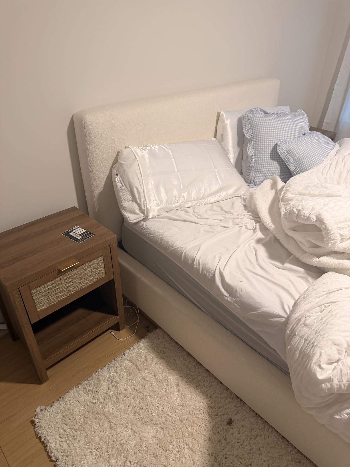 SICOTAS Rattan Nightstands Set of 2 Rattan Night Stand with Drawer, Farmhouse Bedside Table with Storage Shelf, Boho End Side Table, Light Oak customer photo 2