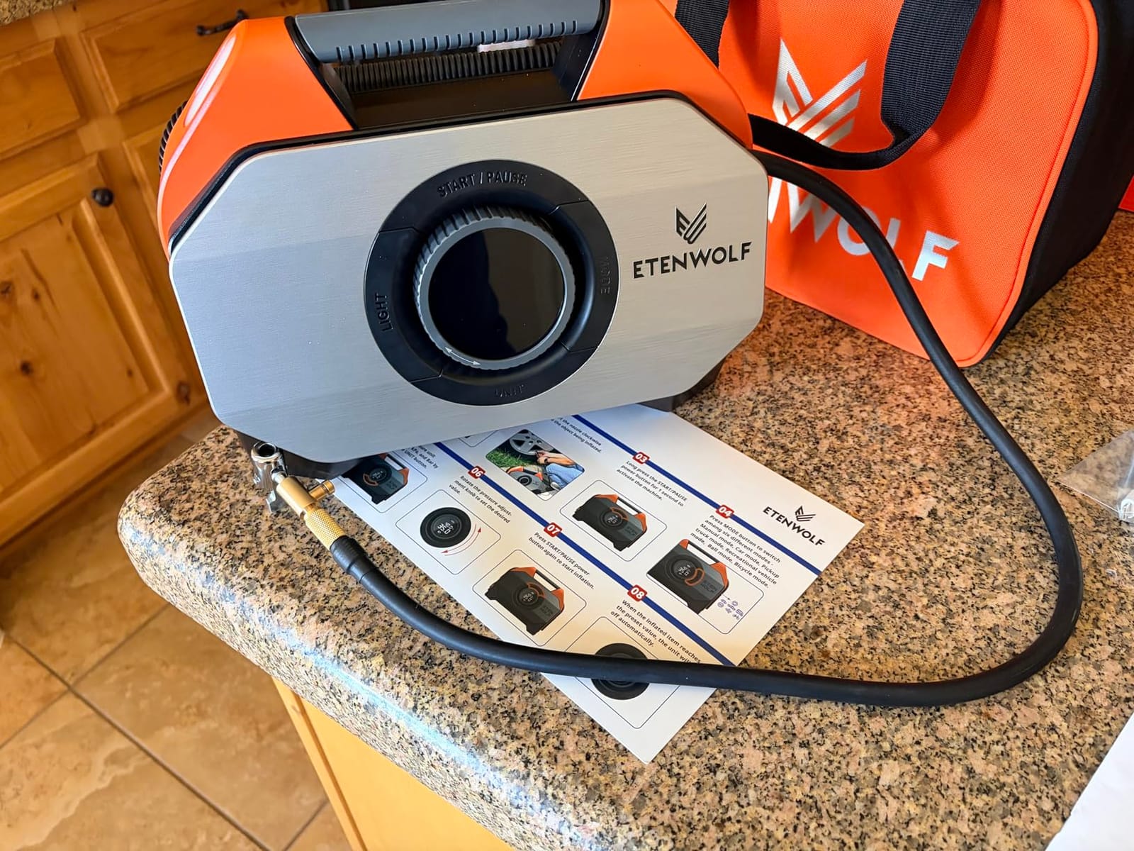 ETENWOLF VORTEX S6 Tire Inflator Portable Air Compressor, Cordless Air Pump | with 19200mAh for Heavy-duty Vehicle, Car & Inflatables-100% Duty Cycle & Dual Cylinder-Bike Pump-LED Backlight, Vivid Orange customer photo 2