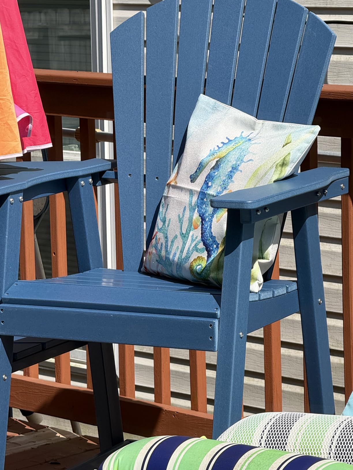 FOOWIN Tall Adirondack Chair Set of 2, All Weather HDPE Bar Height Adirondack Chair with Double Connecting Trays, Adirondack Barstools for Balcony, Deck, Backyard, Patio, Garden Navy Blue customer photo 1