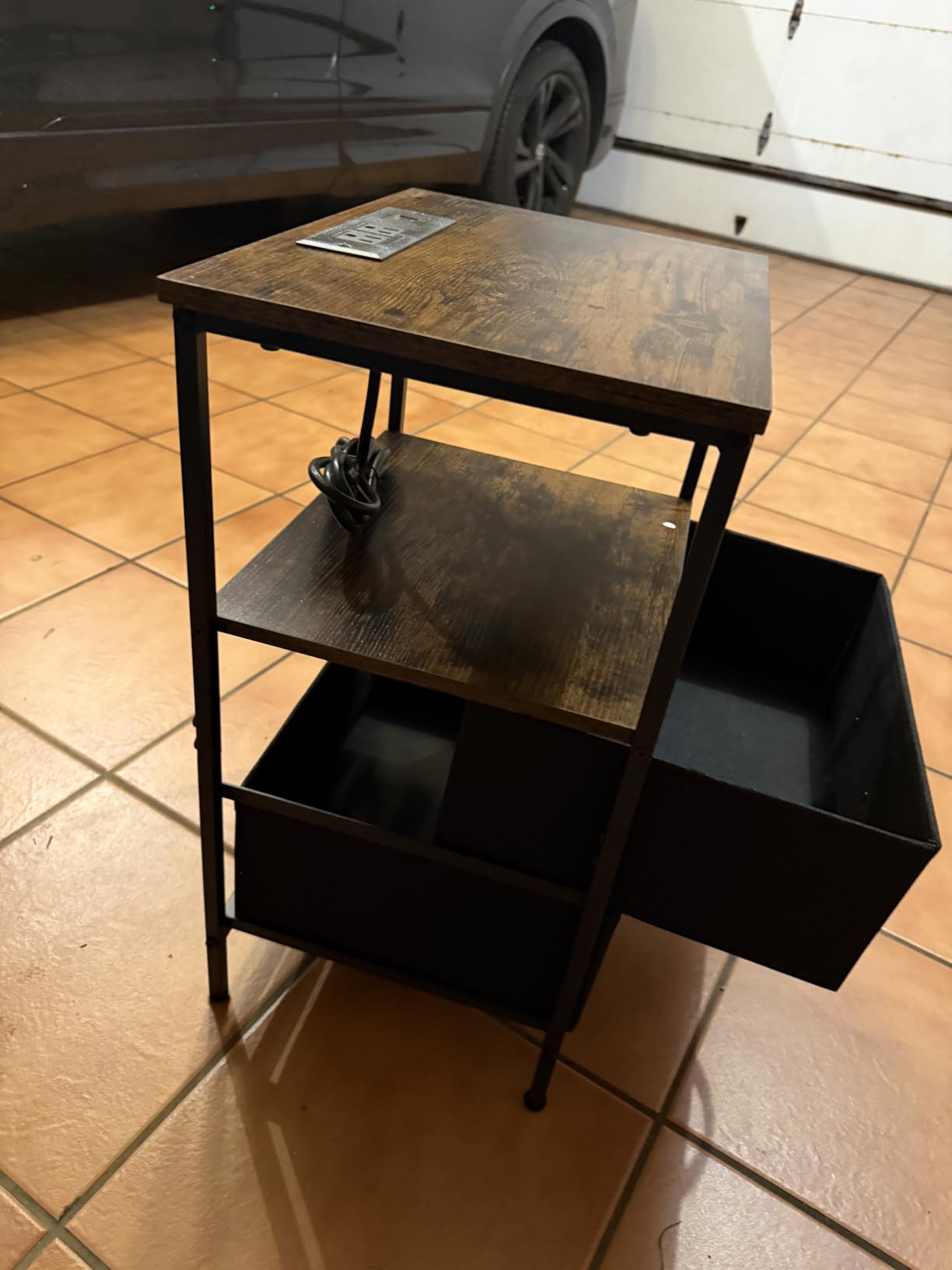 Huuger Nightstand with Charging Station, 27.6 Inch Bedside Table, Side Table with USB Ports and Outlets, Fabric Drawers, Rustic Brown customer photo 1
