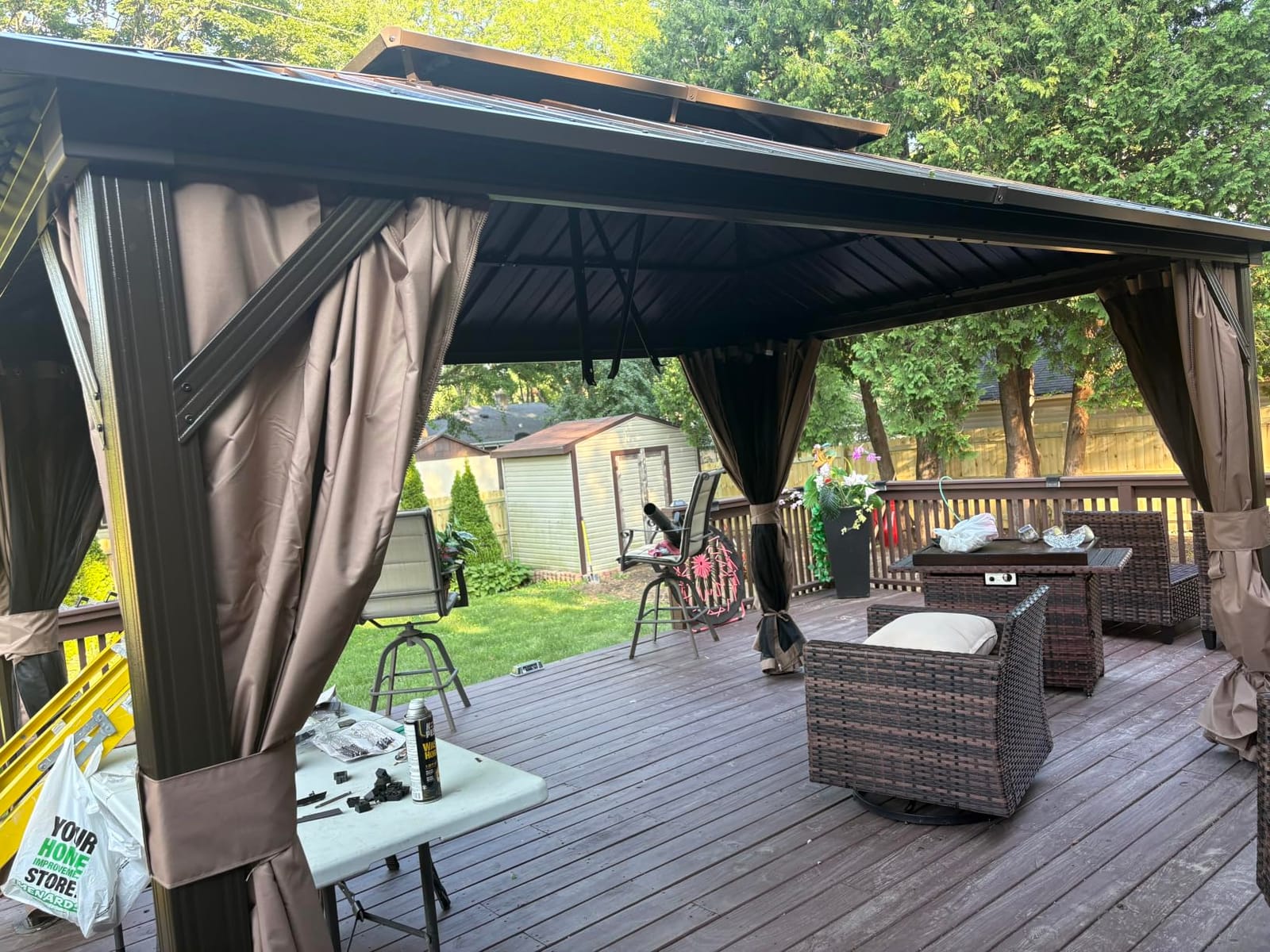 Domi 10x12 Outdoor Hardtop Gazebo, Metal Gazebo for Patios, Brown | 4'' Thick Posts, Galvanized Steel Double Roof, Heavy Duty Curtains and Netting Included, Pergola for Backyard, Deck, Lawn customer photo 1