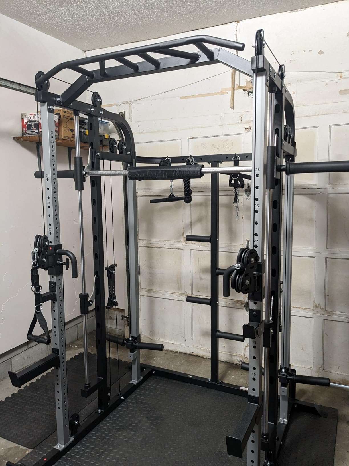 Smith Machine, Multifunctional Power Cage Rack with Smith Bar and Cable Pulley System, and LAT Pull Down Machine for Home Gym customer photo 1