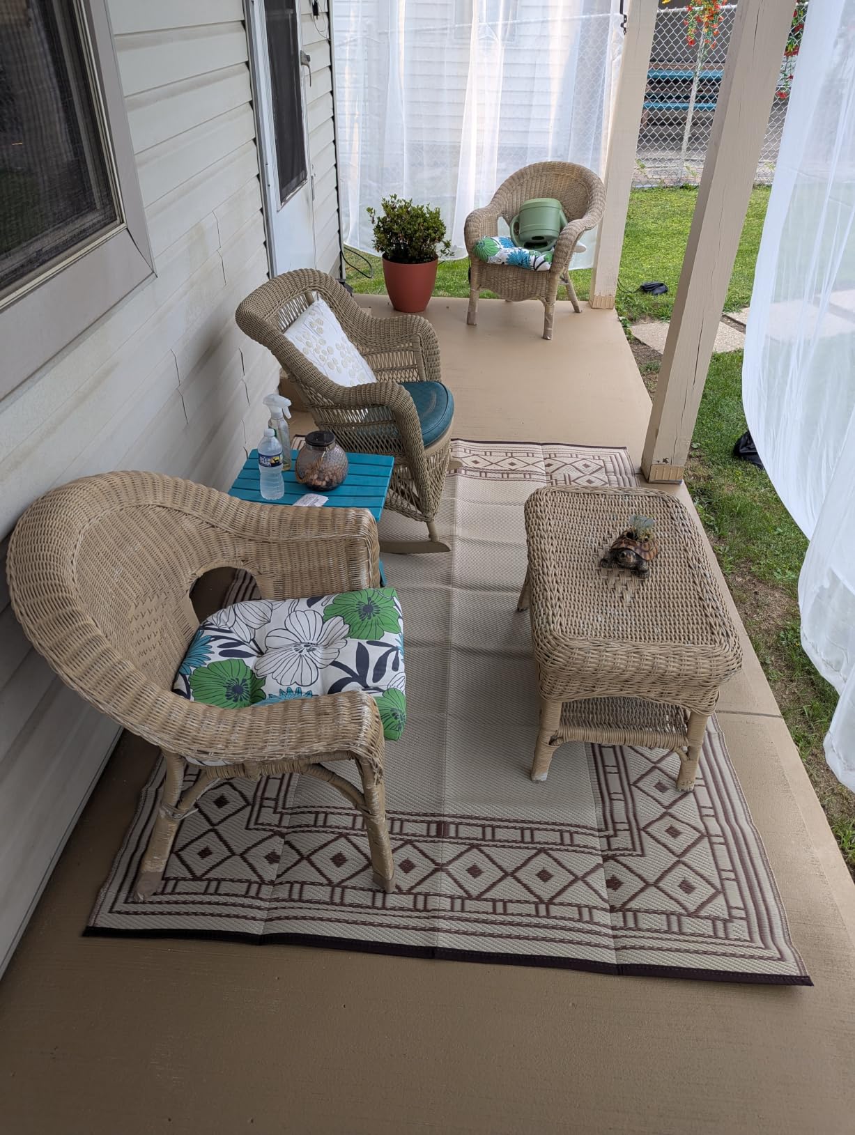 GENIMO Outdoor Rug, Waterproof Plastic Rugs 10'x14' for Camping Grey White | Outside Larger Modern Carpet Mat for Porch Decor, Deck, Balcony, Camping, RV, Backyard, Picnic, Beach, Reversible, Foldable customer photo 1