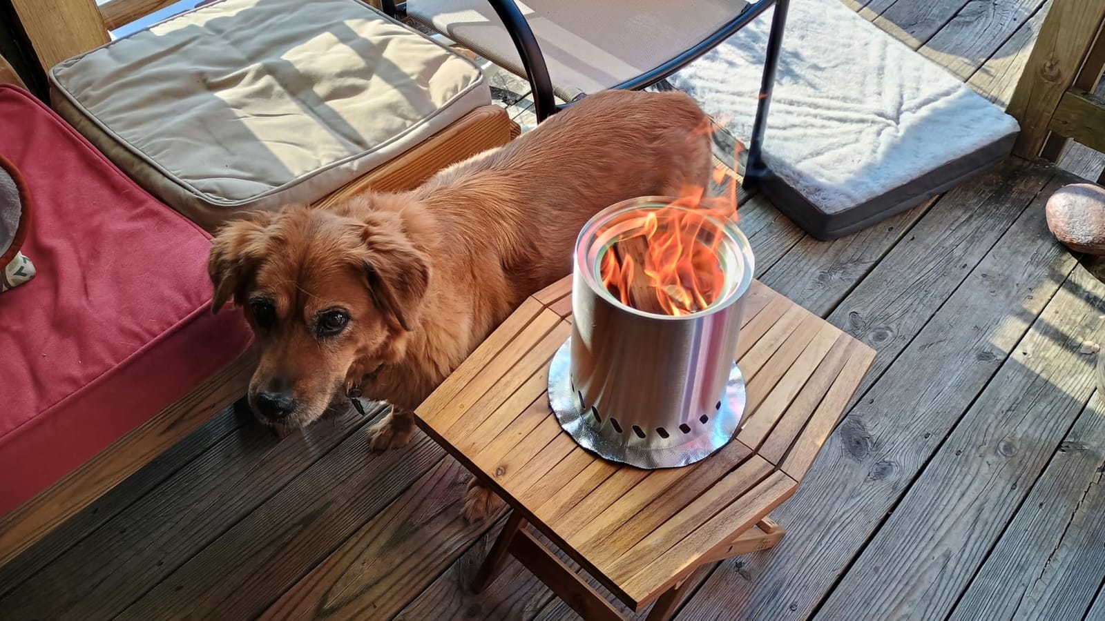 9.7 x 7.1 Inch Tabletop Fire Pit by AmazStove, Low Smoke Camping Stove for Outdoor Safe Burning Firepits, Fueled Pellets or Wood, Travel Bag Included customer photo 2