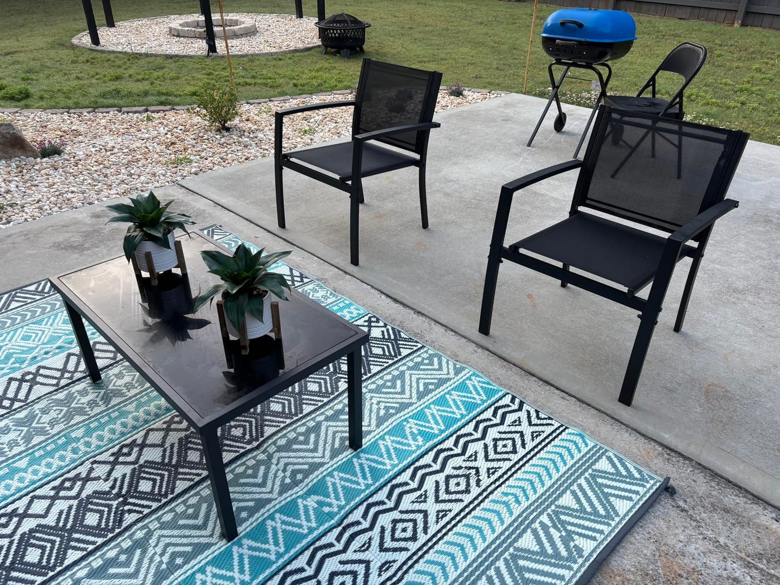 MontVoo Outdoor Rug Carpet Waterproof - Patio Rug Mat 5x8 Reversible RV Outdoor Camping Rugs Picnic Beach Mats Plastic Straw Outside Rugs for Balcony Porch Pool Deck Boho Patio Decor customer photo 2